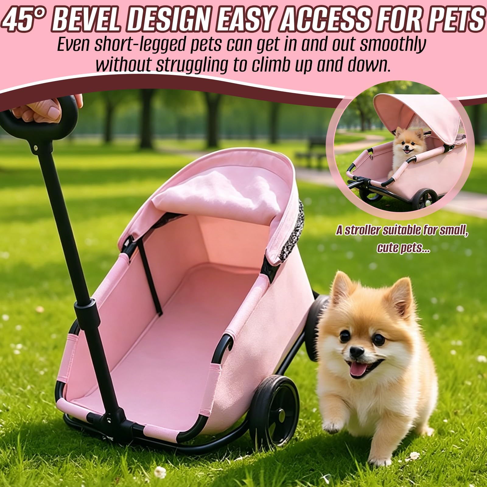 Carrito para Perros Plegable, Cochecito para Mascotas 4 Ruedas con Barra de Empuje Ajustable Diseño Abierto Cojín Bolsa de Almacenamiento