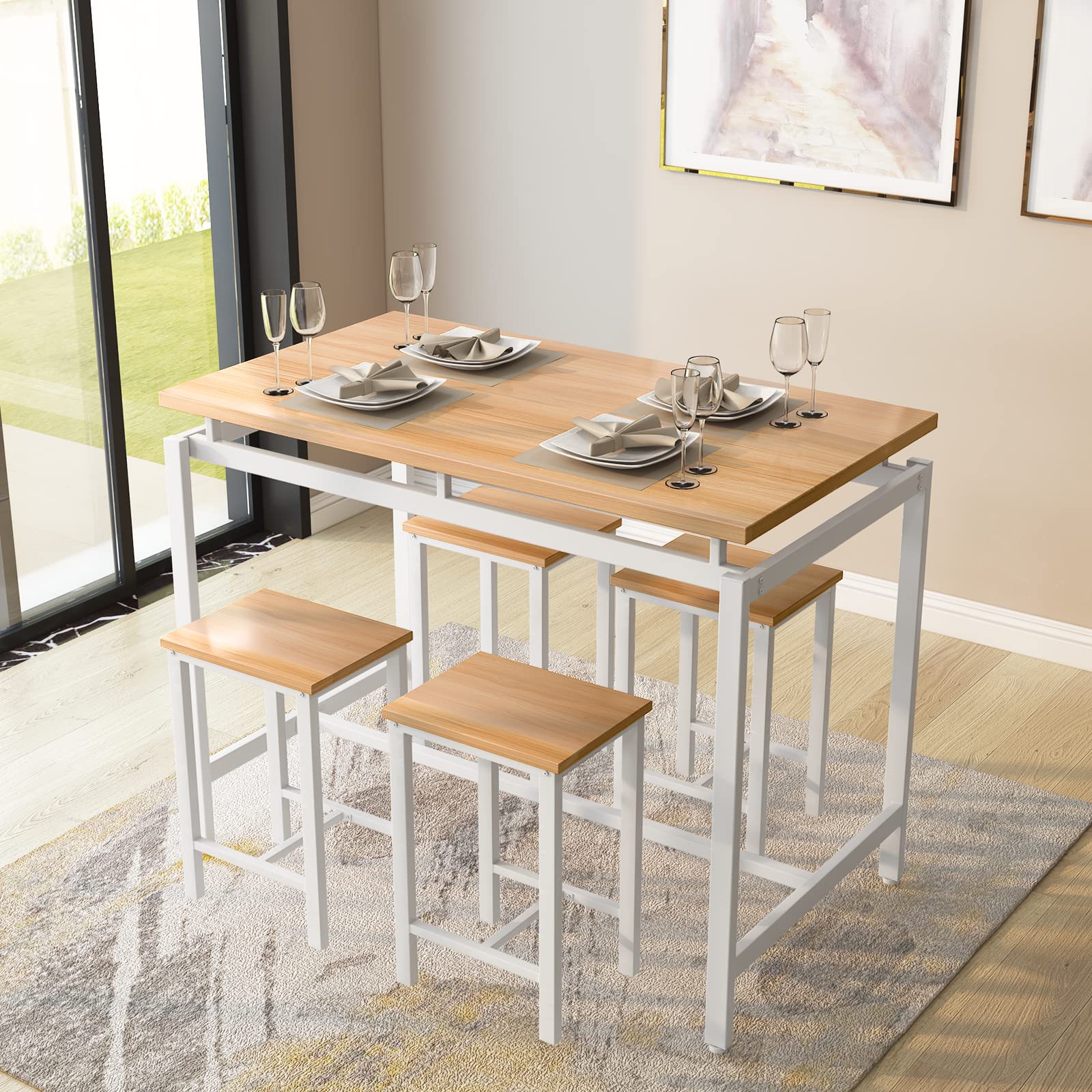 AWQM Kitchen Table And Chairs Set - Rustic Brown With Black Metal Frame (4 Chairs) - View #5