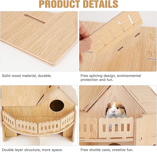 Hamster Cage Hut,Wooden Hamster Cage,Hamster Habitat, Gerbil Cage,Syrian Dwarf Hamsters,for Hamster Gerbils Mice Lemming Degus or Other Small-Sized Pets(6.9 x 5.7 x 5.5 inches)(13.3 x 11.1 x 10.6 inches)