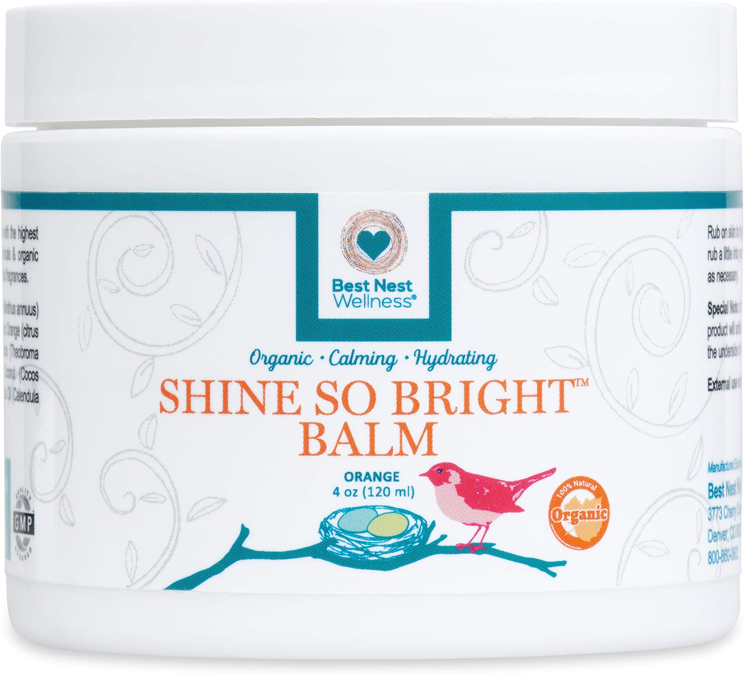 Best Nest Wellness, Mama Body Balm, Intensive Moisturizer, Organic, Stretch Mark Belly Butter Cream, 4 Ounce, Shine So Bright Sweet Orange Scent