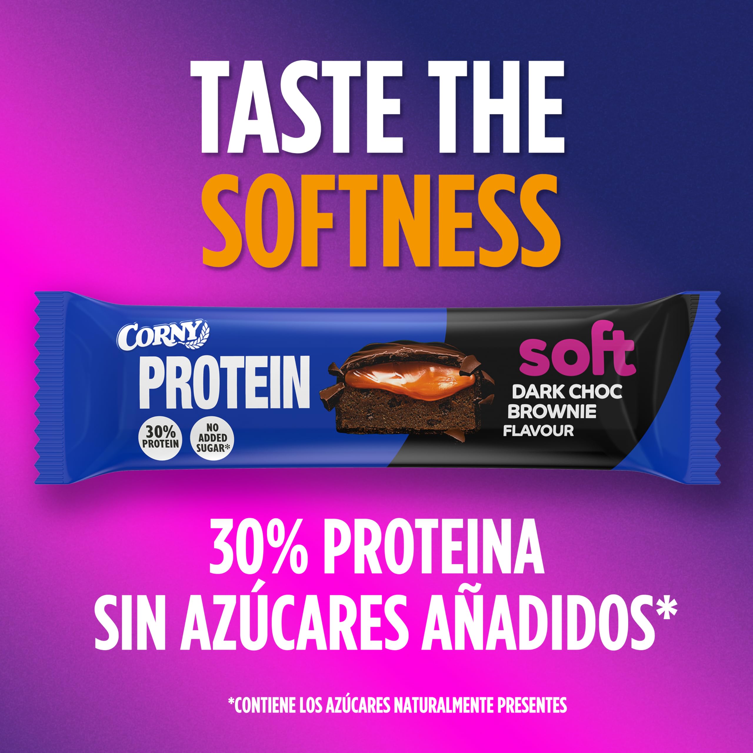 Barritas de Proteínas, Corny Protein,Soft Chocolate Negro con Brownie,13,5 gr de Proteínas, 0% Azúcares Añadidos, Ayudan al Desarrollo y Recuperación de la Masa Muscular, Pack 12x45g, Taste the Power