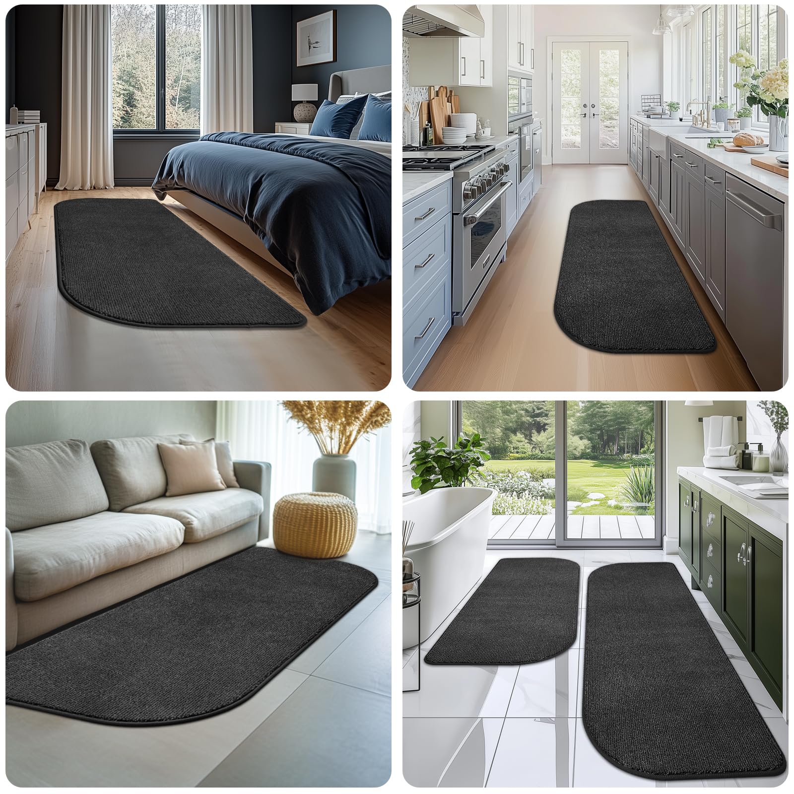 Tappeto Antiscivolo e Lavabile in Lavatrice 60x120cm Semicerchio, Zerbino Interno, Tappetino d'Ingresso Assorbenti per Cane, Corridoio, Bagno, Cucina