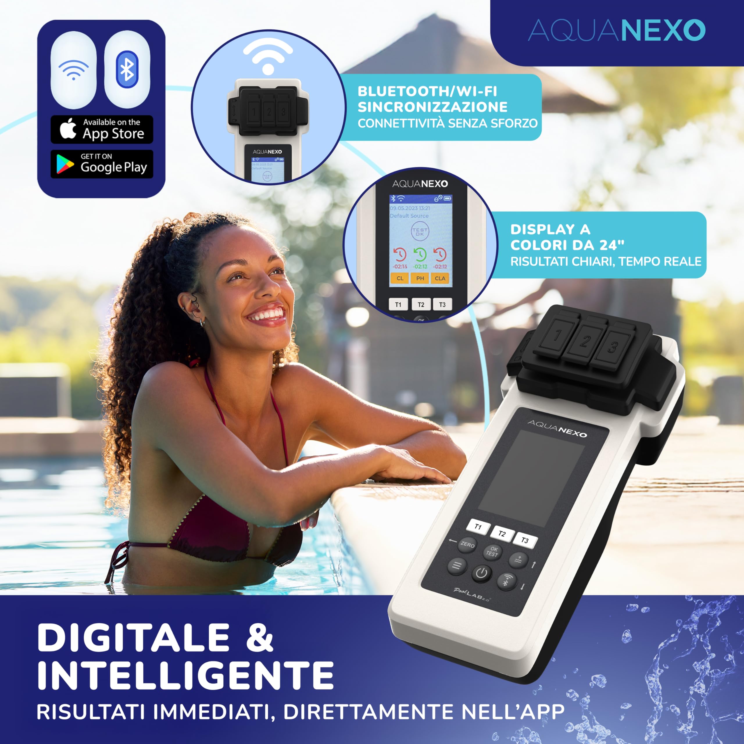Poollab 2.0 con 240 compresse di prova, cloro e pH, tester per piscina, piscina per bambini, vasca idromassaggio