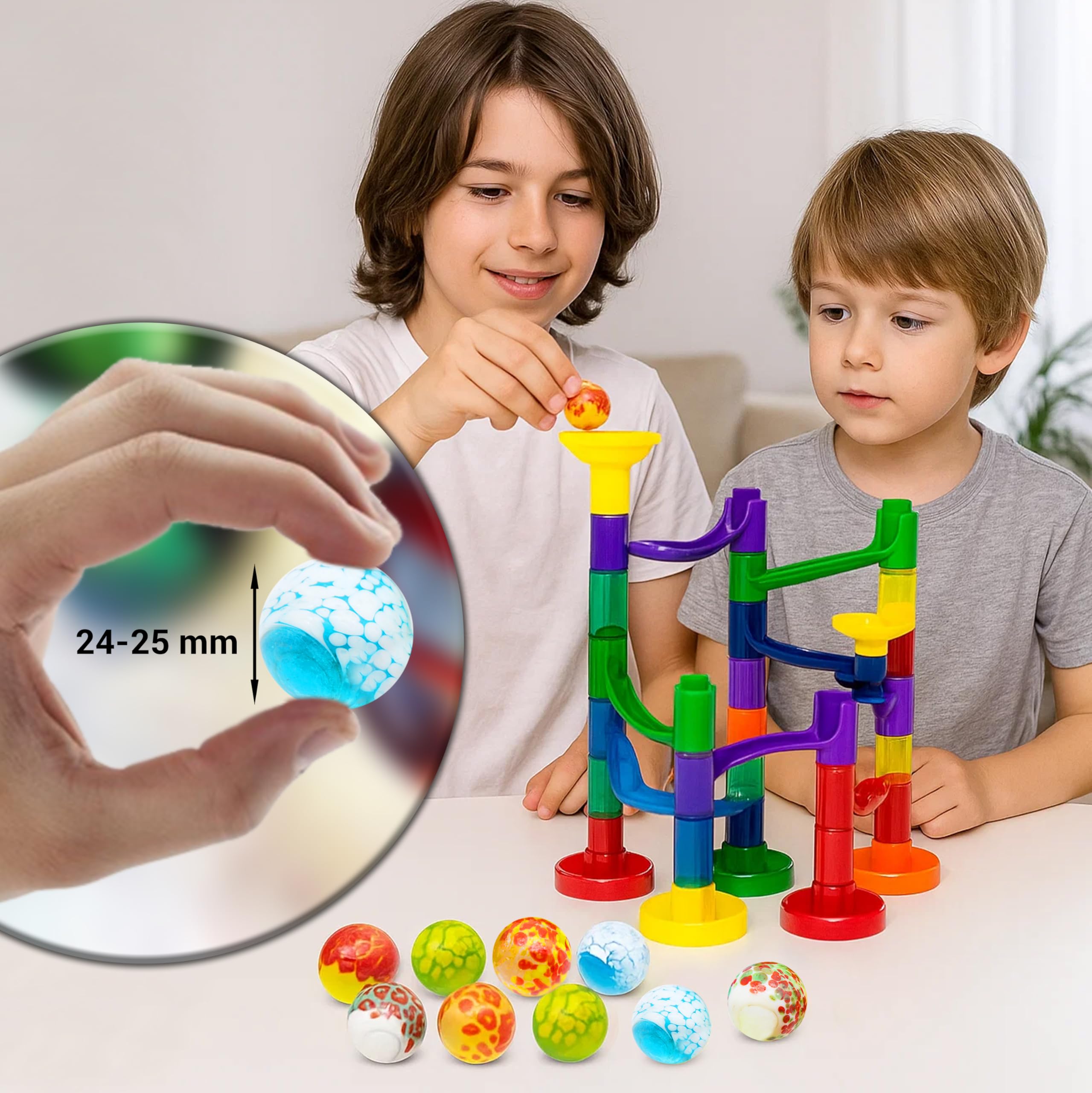 ARSUK Marmi a Pois in Vetro – 10 Biglie 25 mm Fatte a Mano, Set Colorato da Collezione per Bambini, Marble Run, Piste Biglie, Gioco Educativo, Decorazioni Casa, Giardino, Acquari, Regalo Creativo 250g