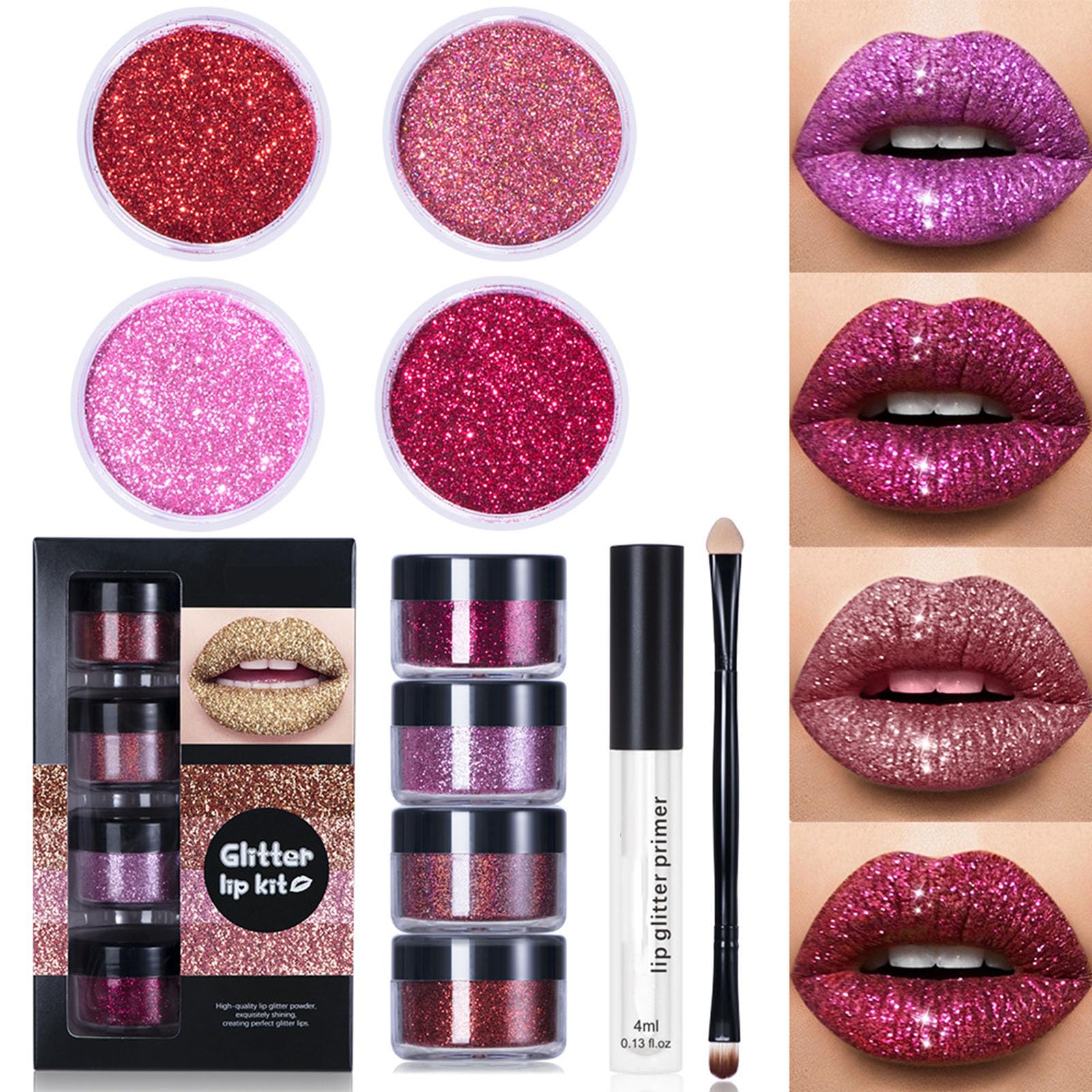 Amazon | Kawaii Kisses Glitter Lip Kit,4 Colors Kawaii Kisses