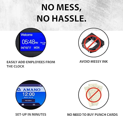 Miniatura 3 de AMANO AFR-200 Reloj de tiempo de reconocimiento facial con huella digital, pantalla táctil, RFID y PIN, para software de PC Time Guardian, no para