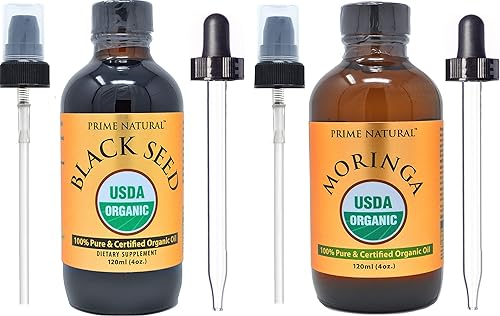 PRIME NATURAL Aceite de semilla negra orgánico 4 onzas y aceite de moringa orgánico 4 onzas - Certificado USDA, prensado en frío, virgen, sin disponible en Yaxa Colombia