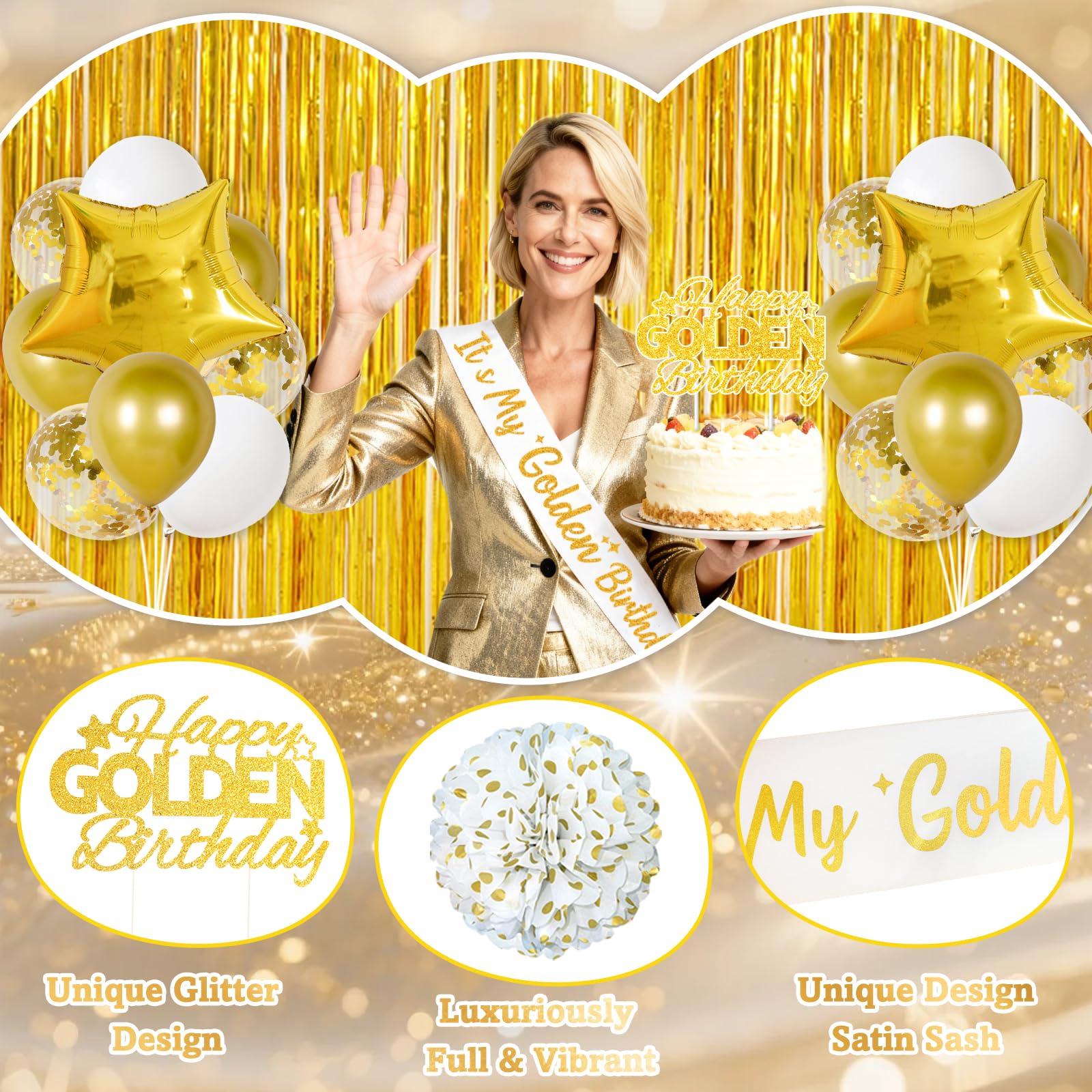 Decoraciones de cumpleaños doradas