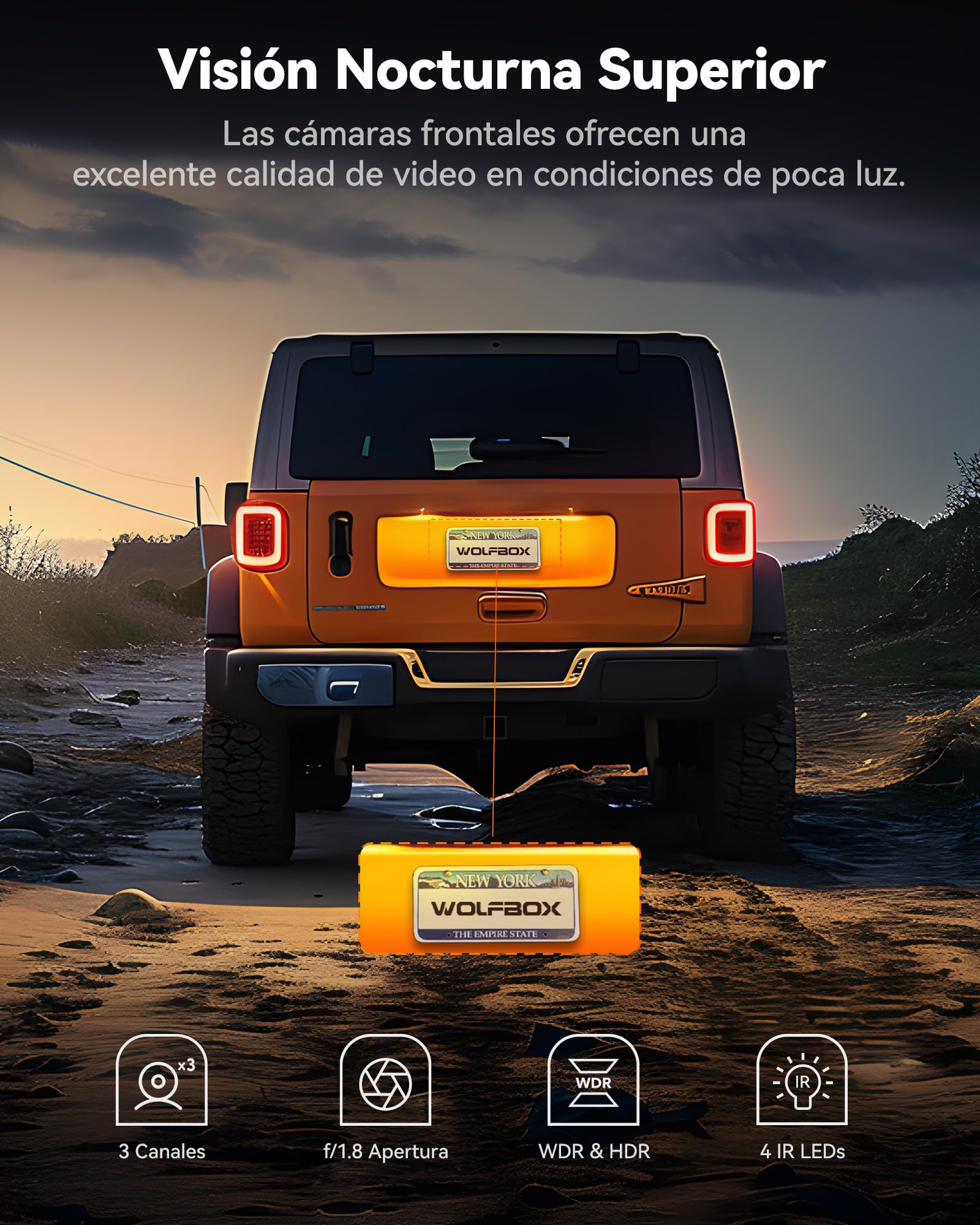 WOLFBOX i17 Dashcam 4K 3 Canales, 5.8GHz WiFi, GPS, Tarjeta 64GB, Cámara 4K+1080P+1080P Frontal y Trasera, Triple Cámara Coche, Pantalla 3", Visión Nocturna IR, WDR, Modo Estacionamiento 24H