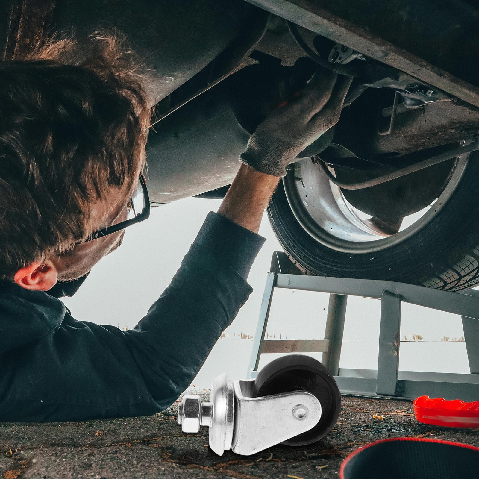 Roulette pivotante pour cric 4 tonnes avec tige filetée rotative à 360° - Roulette de rechange industrielle pour lève-sol et pompes doubles - Accessoires de cric