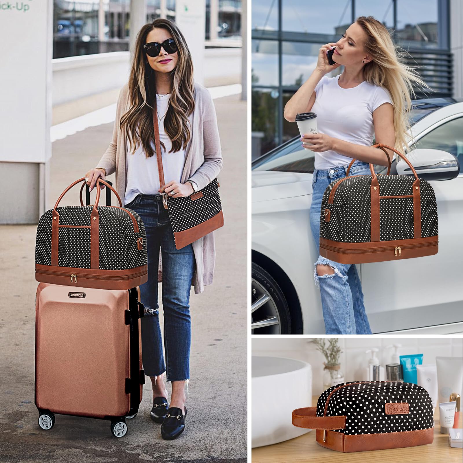 Bolsas de fin de semana para mujer, bolsa de viaje de lona, bolsas de viaje grandes para mujer, bolsa de lona con compartimento para zapatos, perfecto para viajes o uso diario, juego de 3 piezas