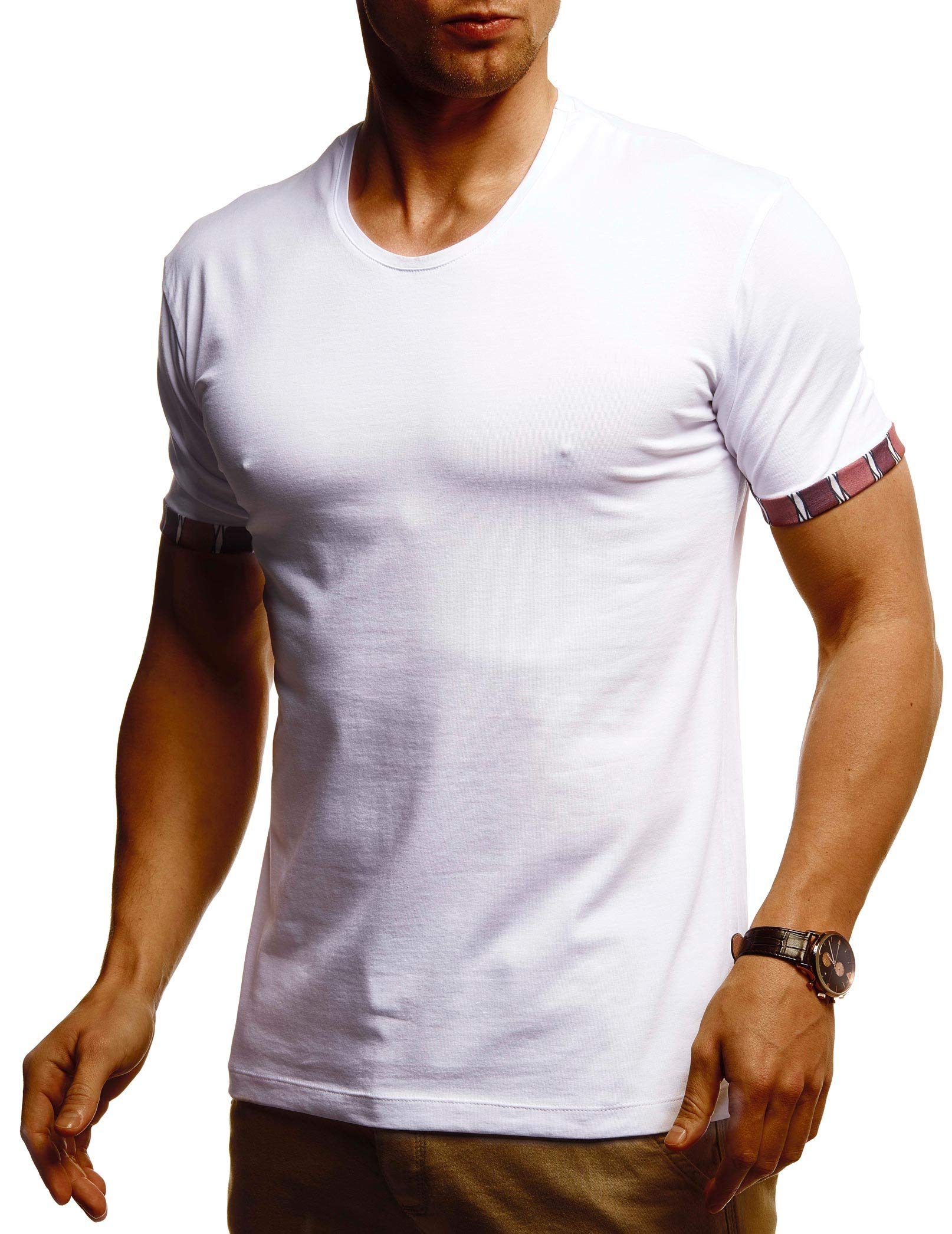 Leif Nelson Herren Sommer T-Shirt Rundhals Ausschnitt Slim Fit Baumwolle-Anteil Cooles weißes schwarzes Basic Männer T-Shirt crew Neck Jungen Kurzarmshirt O-Neck kurzarm Sleeve Top Lang LN4955