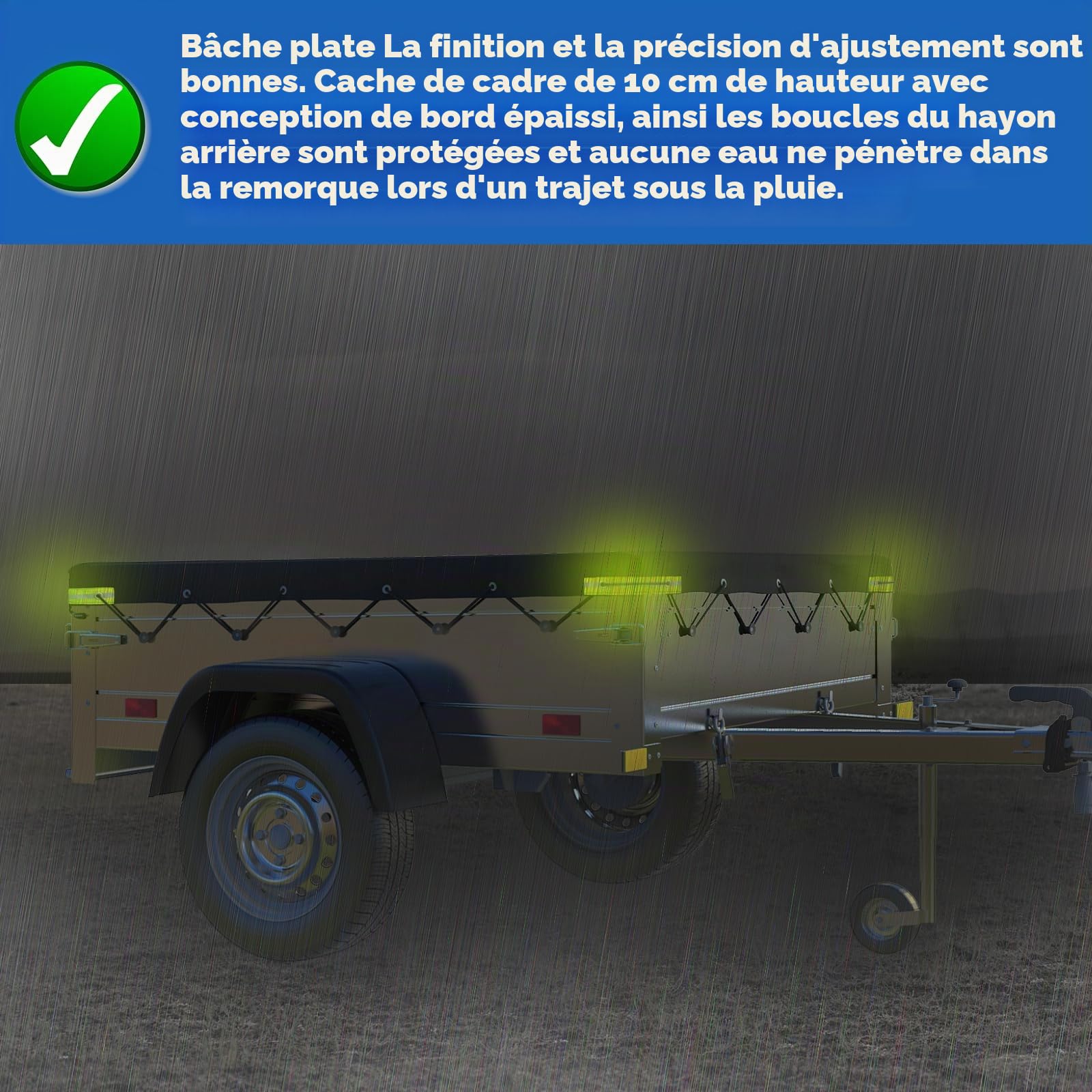 Bâche de protection plate pour remorque - 258 x 136 x 10 cm - En PVC renforcé, imperméable et indéchirable - Bâche idéale pour Stema Böckmann - 750 kg - Bâche de voiture et plus - Noir