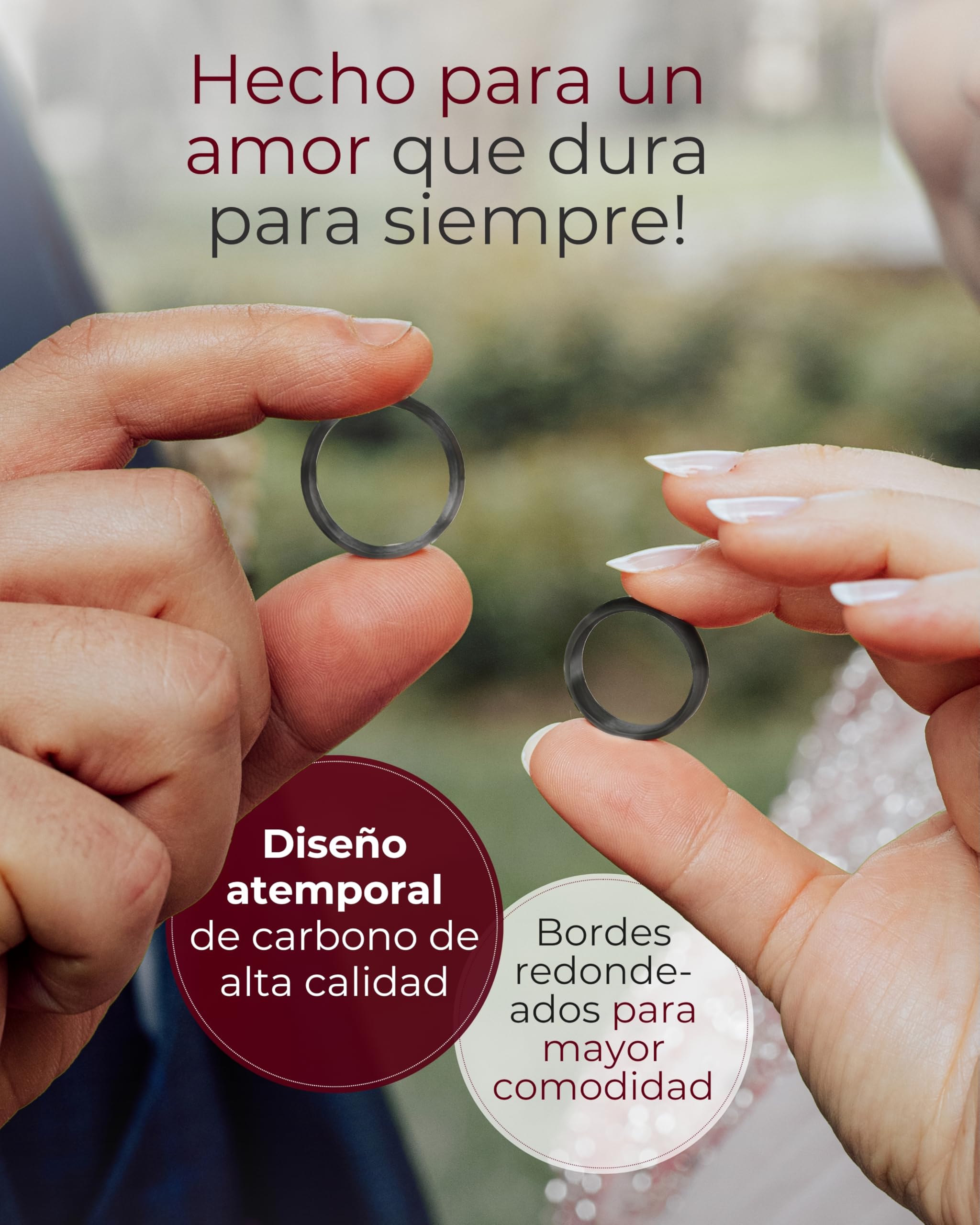 123traumringe 2 alianzas de boda de carbono con brillo en calidad de joyería a un precio por par (diamante/grabado/cinta métrica y estuche). S89