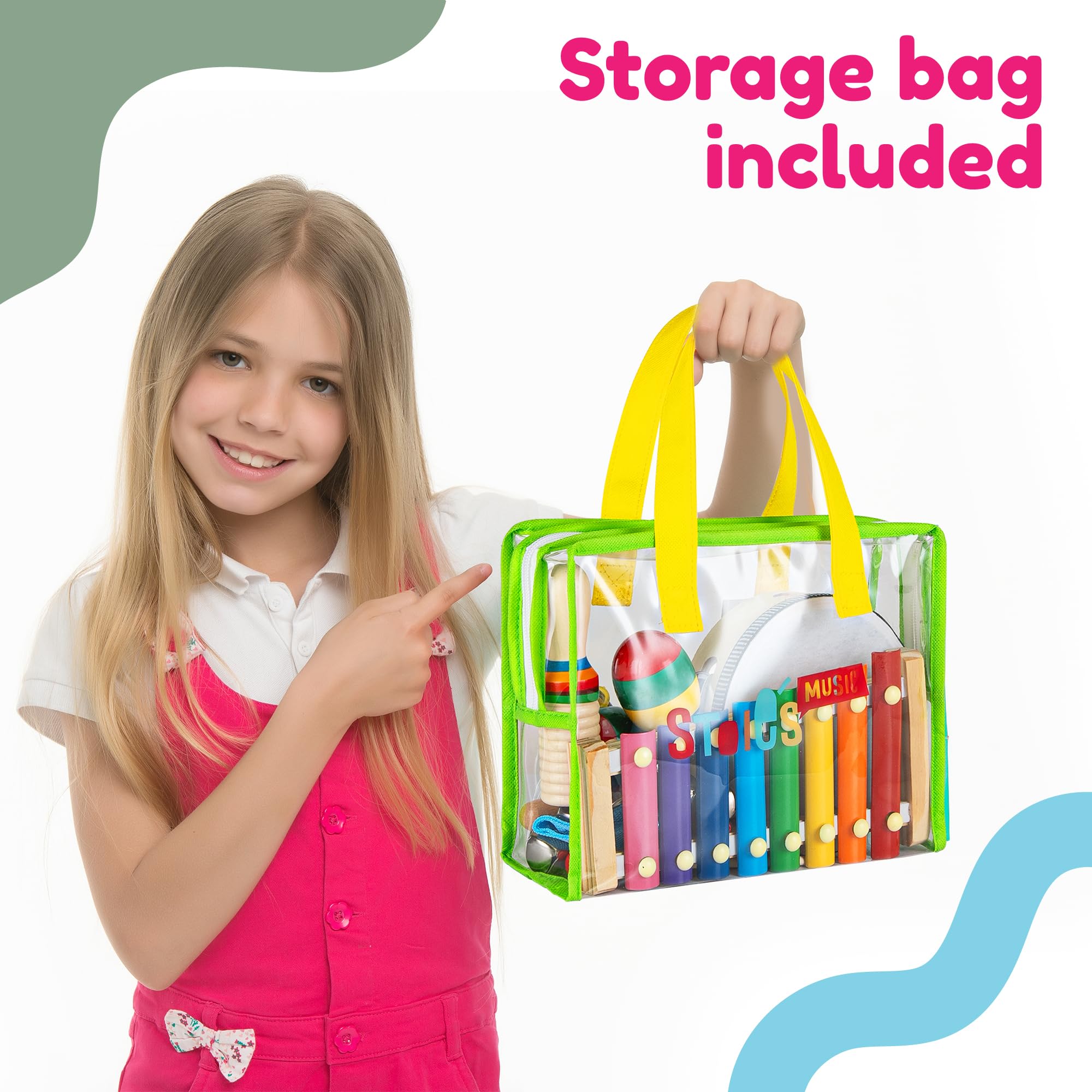 Stoie's Kids Musical Instruments Set – Wooden Percussion Instruments for Toddlers, Xylophone, Tambourine, Maracas, Music Toys for Toddlers, Preschool Musical Instruments