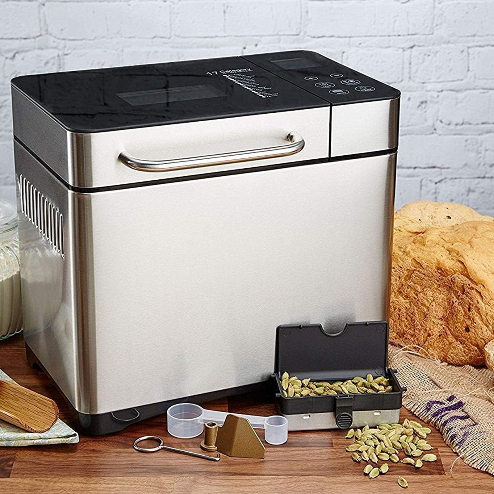 Máquina para Hacer Pan, máquina para Hacer Pan Completamente automática, dispensador automático de nueces 15 en 1, máquina para Hacer Pan con Temporizador de retardo, 1 Hora para Mantener Caliente