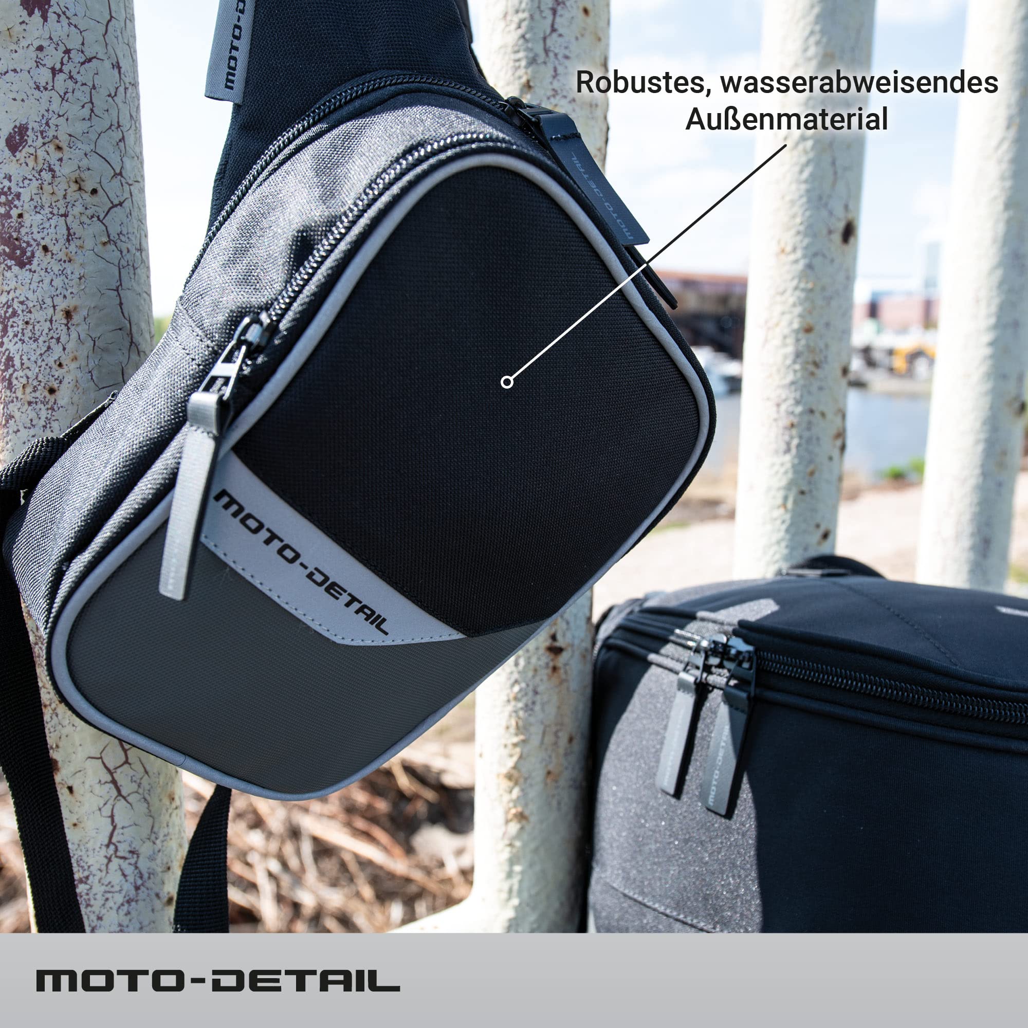 Beintasche 1 Liter, Wasserabweisendes Außenmaterial, Ideal als Motorrad Beintasche Herren & Damen, Abschließbar, Robuste Oberschenkeltasche, Reflektierende Details, Weitenverstellbar