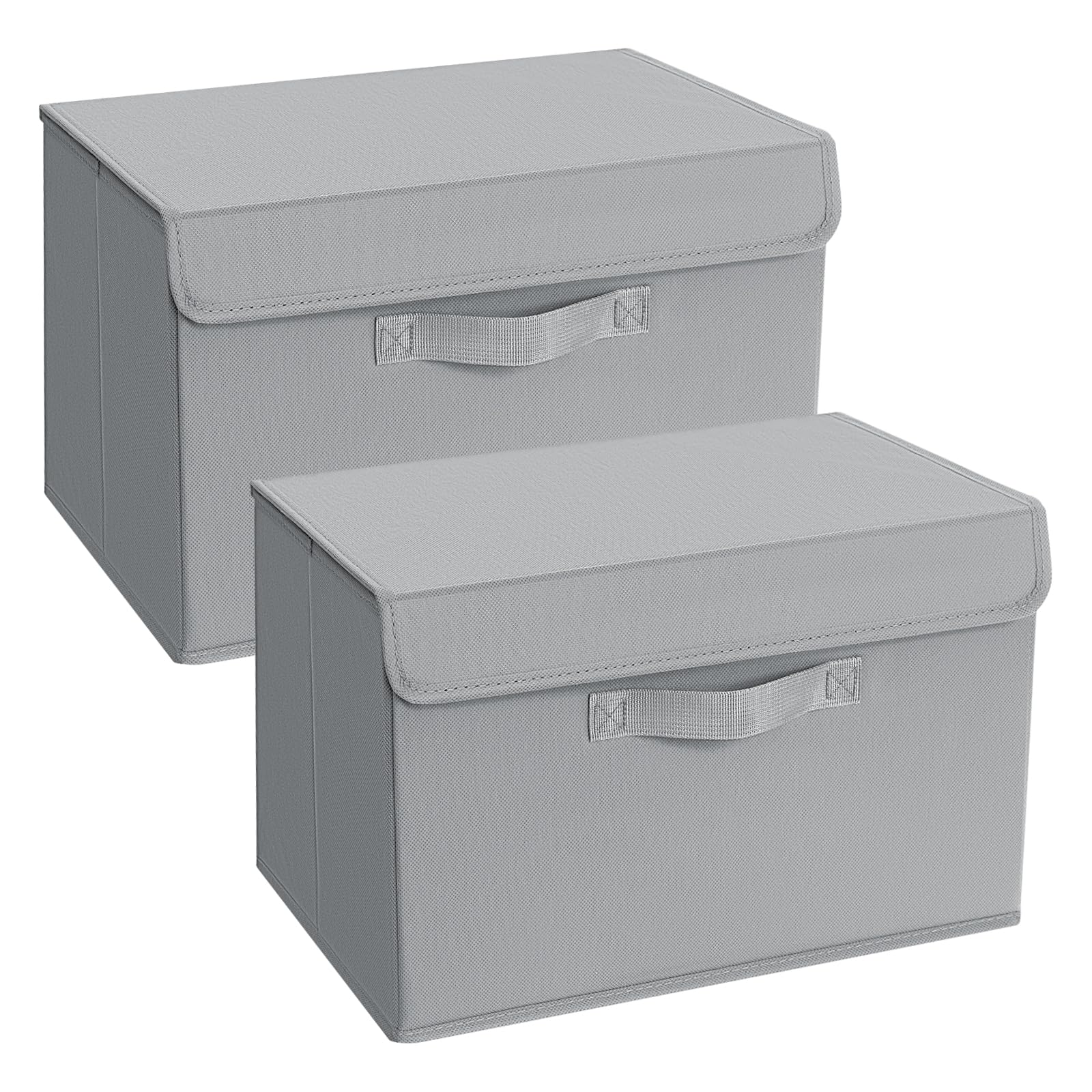DIMJ Aufbewahrungsboxen mit Deckel, Faltbare Aufbewahrungskiste mit Griff, Aufbewahrungskorb Stoff, Ordnungsboxen Kleiderschrank Organizer, Faltbox für Kleidung, 2 Stück, Klassisches Grau