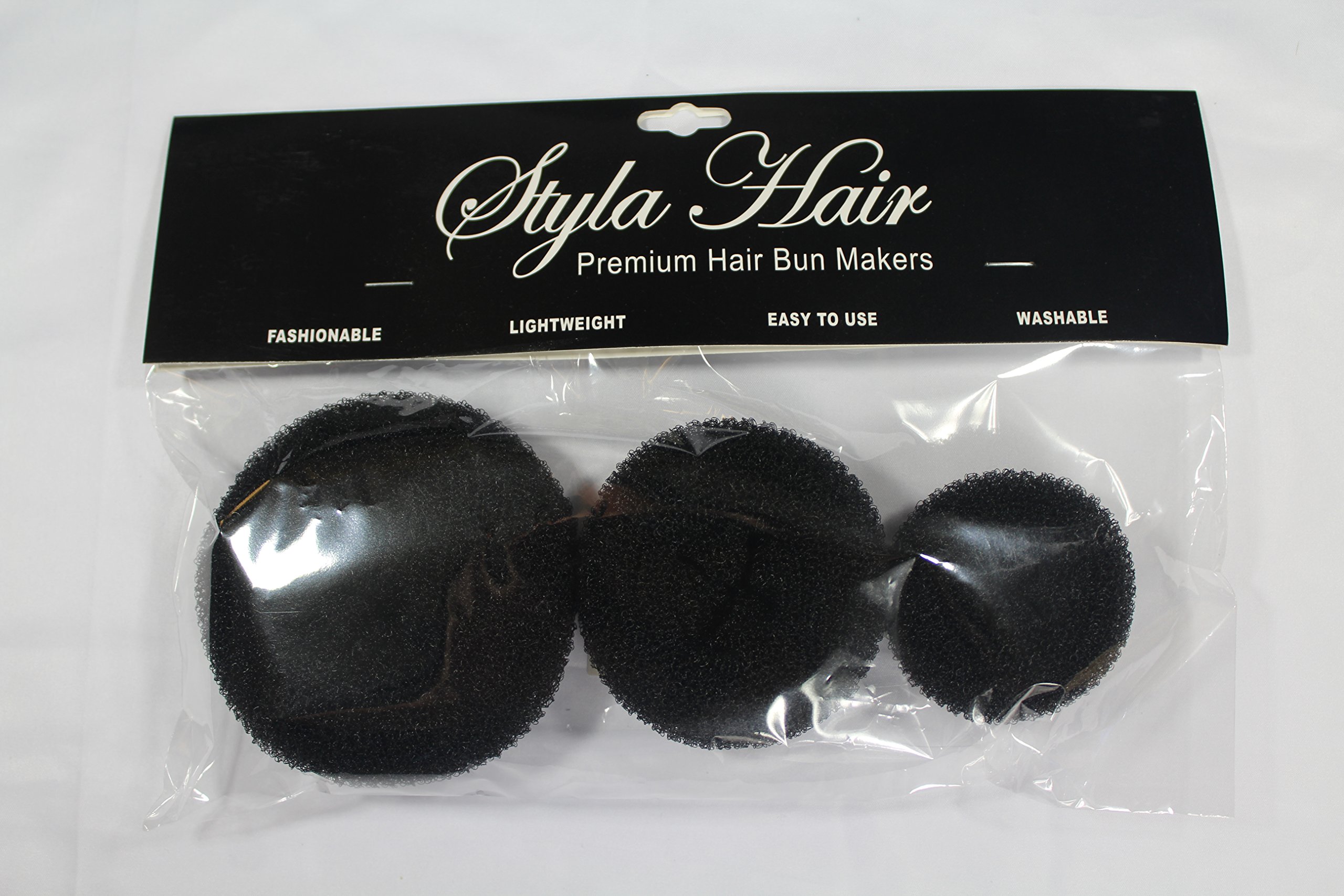 Styla Hair 3 Piece Donut Hair Bun Maker (1 Small, 1 Medium, 1 Large