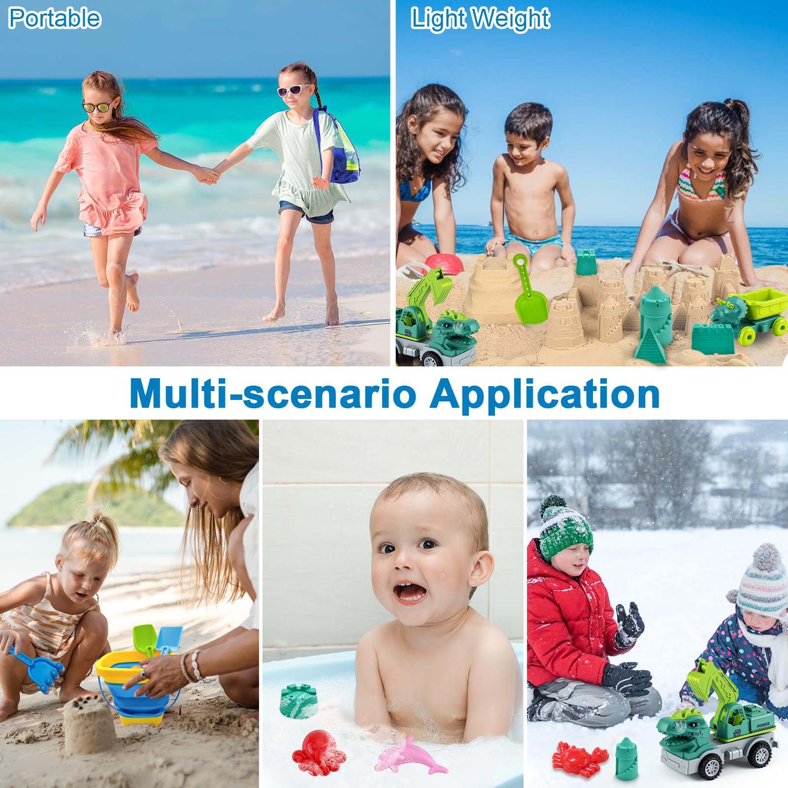 Lot de 36 Jouets de Plage pour Enfants - avec Motif Dinosaure (âge 1 à 3 Ans) - Ensemble de Jouets de Plage de Voyage (âge 4-8) - Sac en Filet - Pelle - Château - Formes d'animaux Kit de