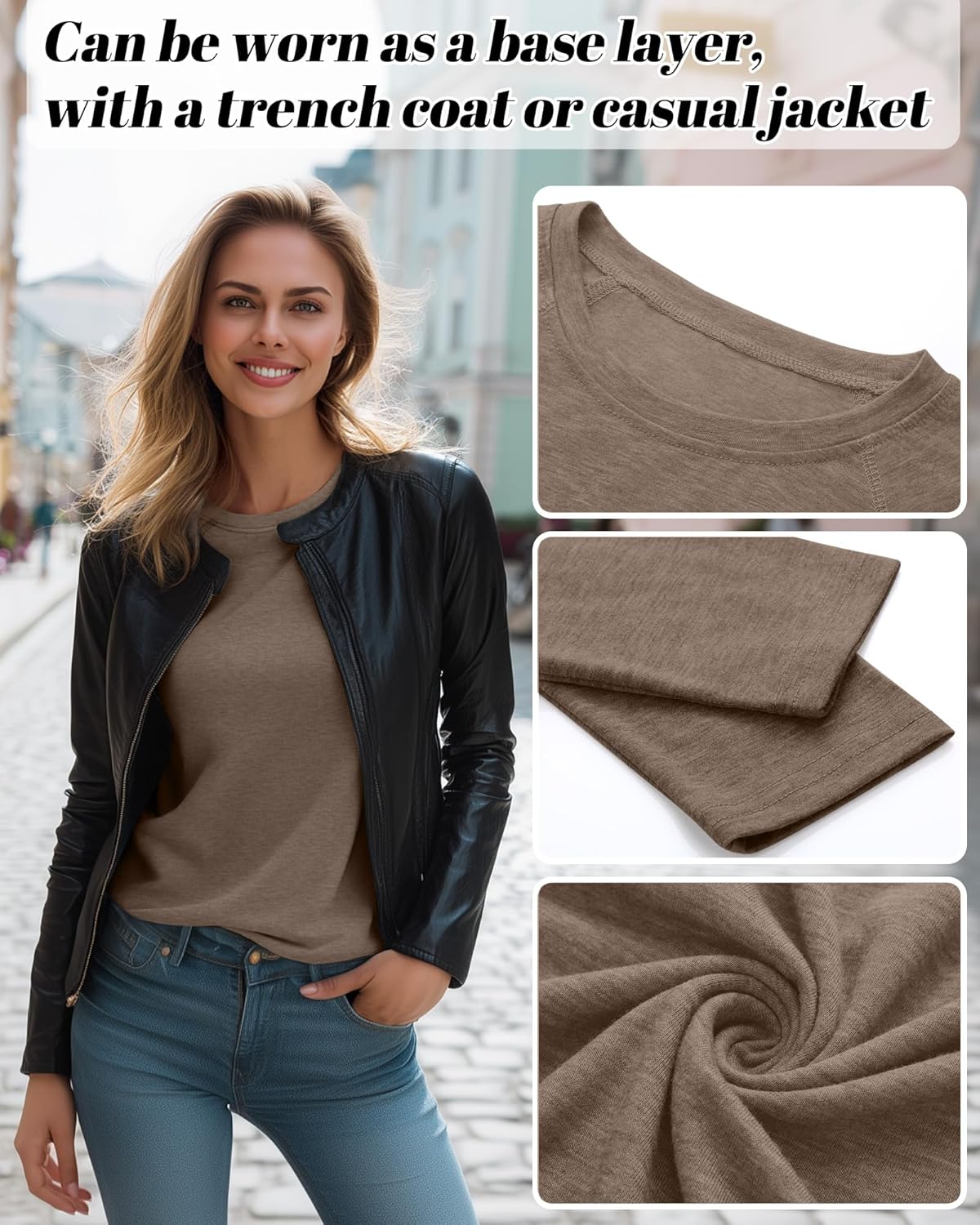 Ficerd 3 Pack Women's Long Sleeve T-Shirts Crew Neck Raglan Sleeve Casual Loose Fit Shirts Side Split Curved Hem Tunic Tops - Image 5