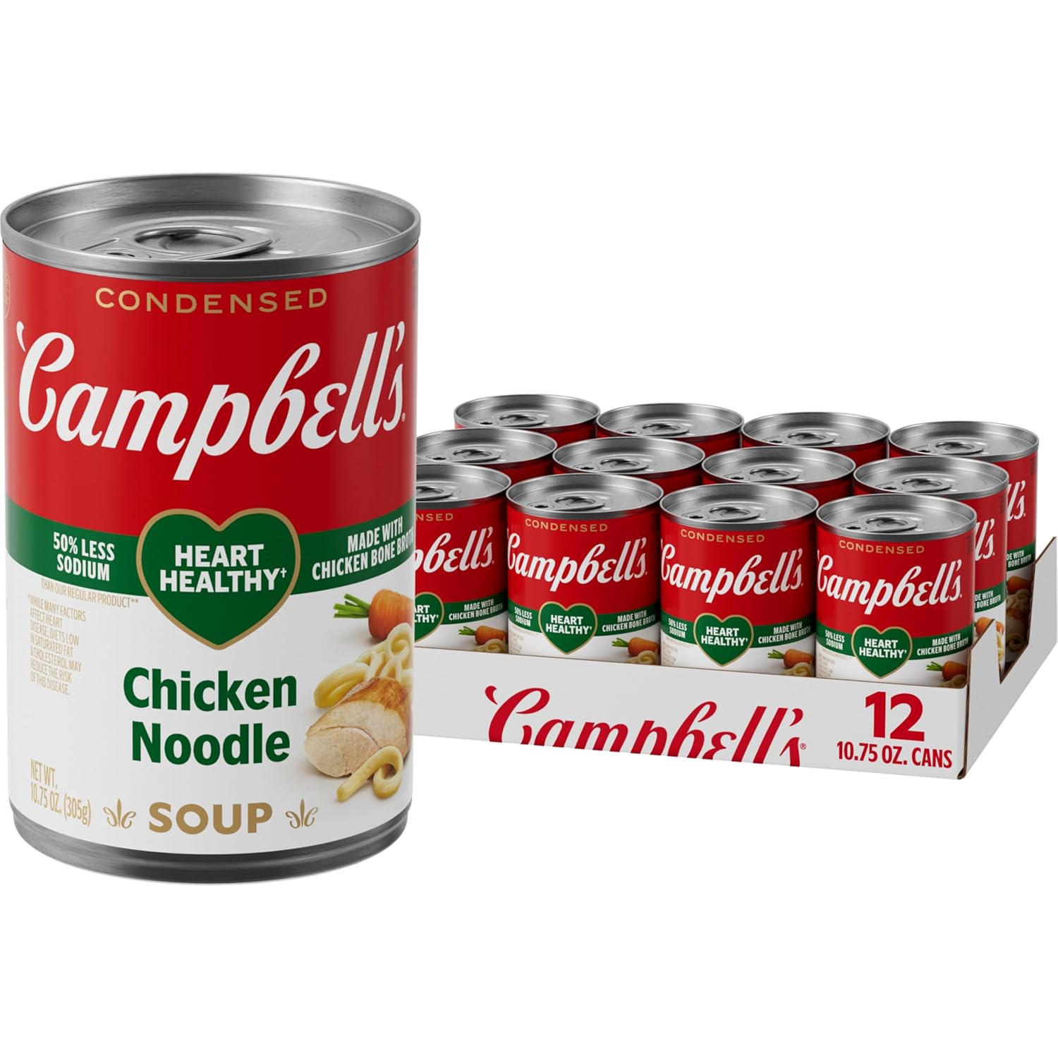 Campbell's Condensed Heart Healthy Chicken Noodle Soup, 10.75 oz Can (12 Pack)