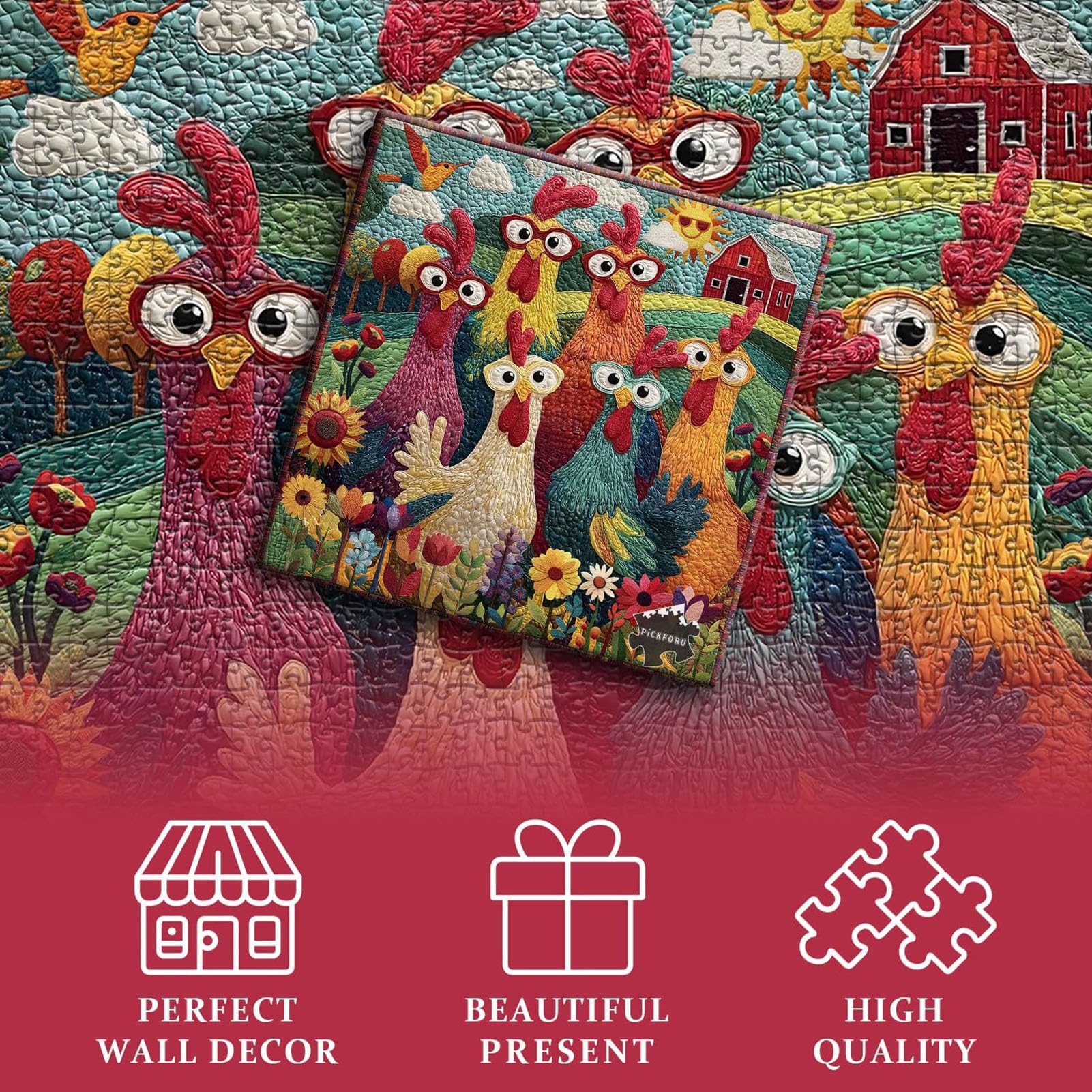 Puzzle di pollo, puzzle da 1000 pezzi, gioco impegnativo per principianti, amanti 'arte, decorazione da parete della fattoria, attività notturna per giochi in famiglia, set di puzzle difficili