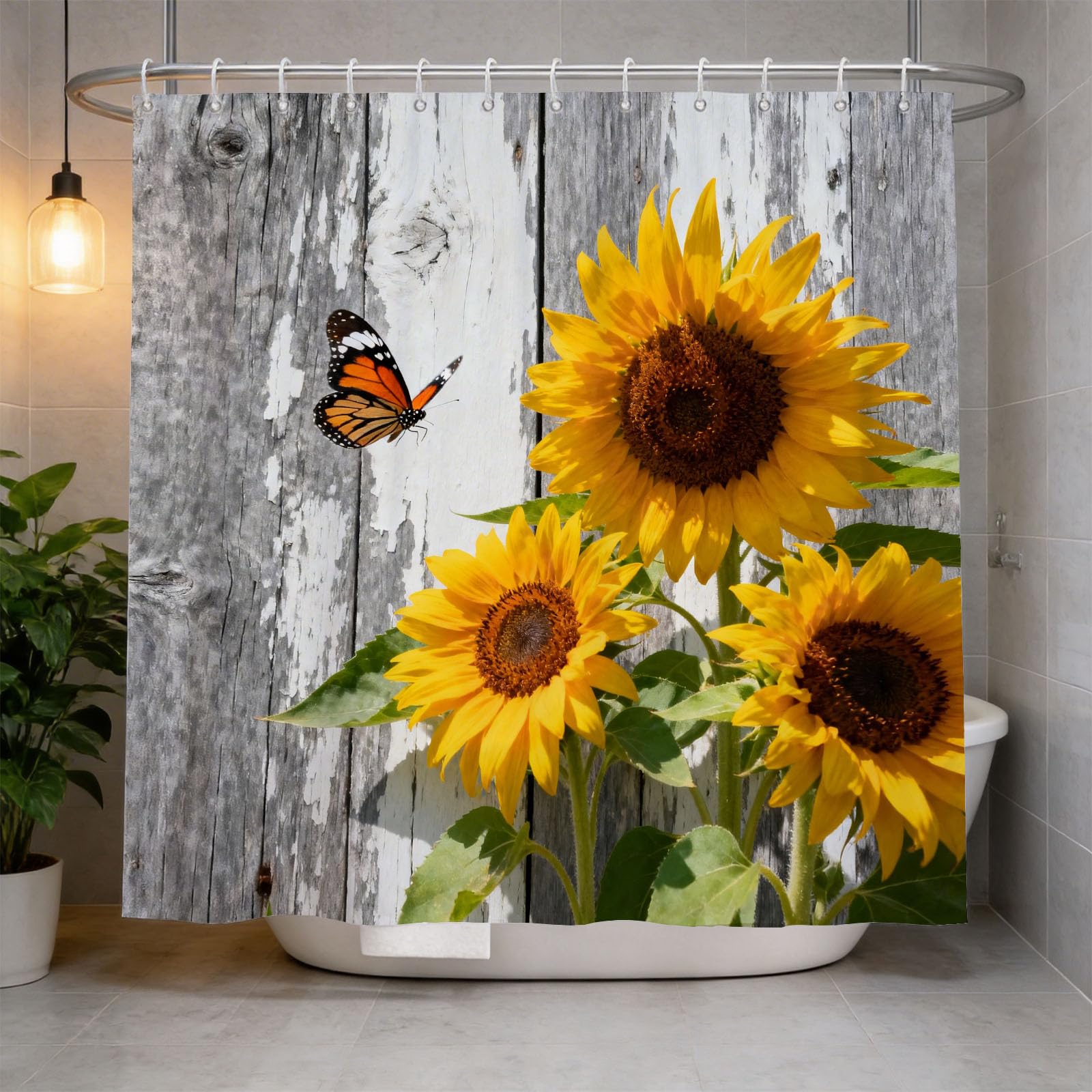 Hongduo 3D Butterfly Shower Curtain for Stalls Bathtubs Nature Scene Bathroom Decor Shower Curtain Set Polyester Fabric Waterproof 120x180cm/48X71 Inch with Hooks