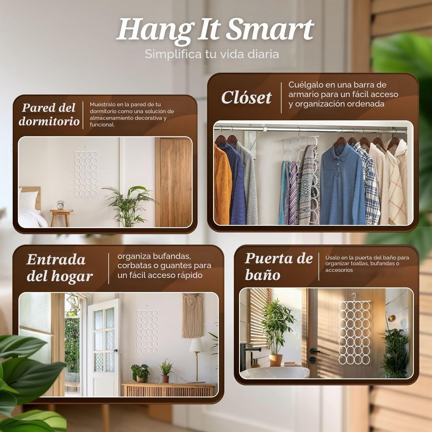 Flexzion Colgador para Bufandas Percha para Corbatas Organizador para Pañuelos 28 círculos Multifucional Organización del Armario y Habitación, Plegable para Almanecimiento, Blanco