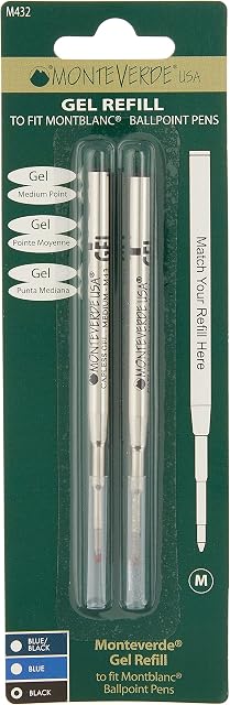 Monteverde Medium Point Capless Gel Refill for Montblanc Ballpoint Pens - Black (Pack of 2)