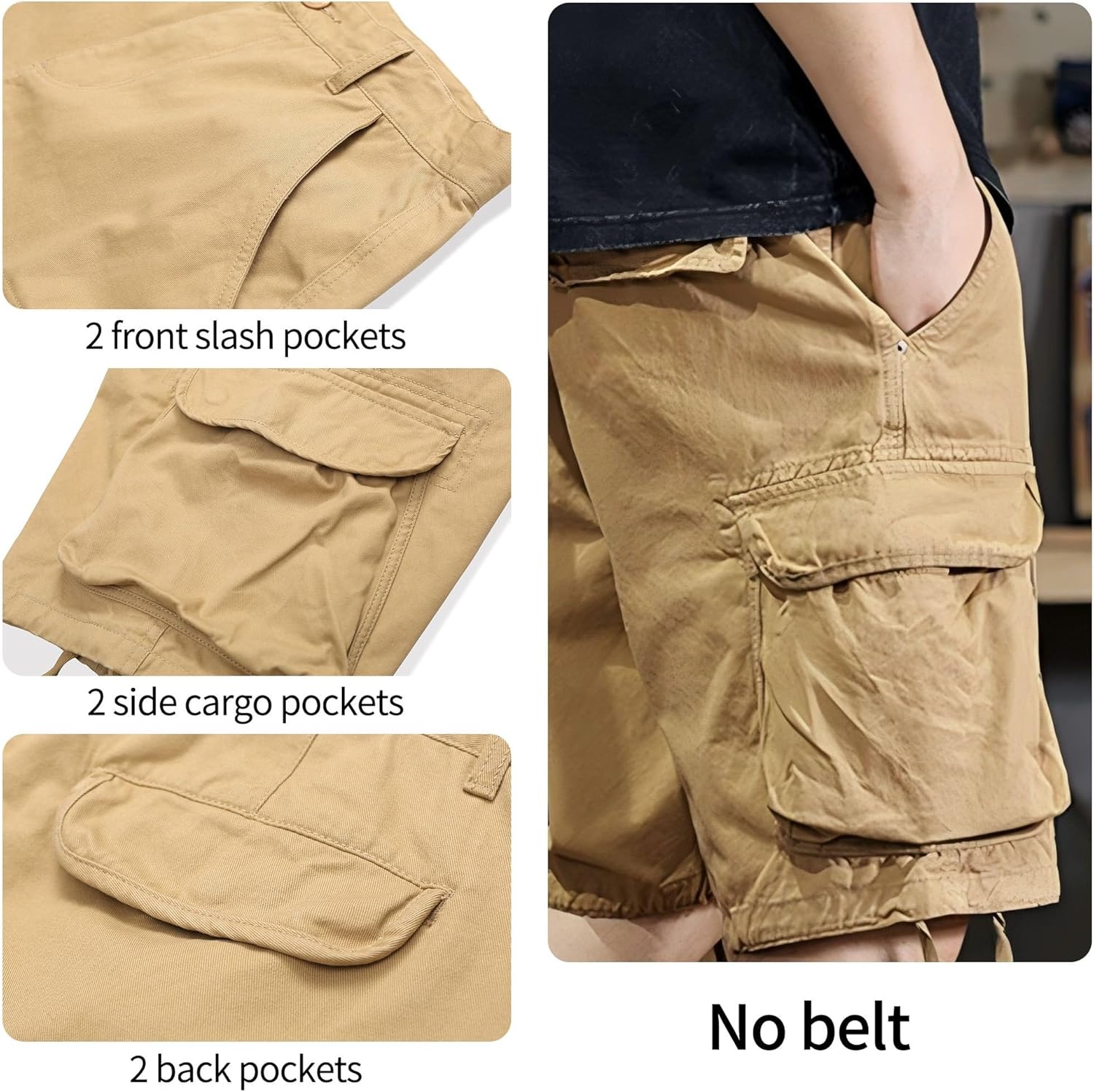 Men's Cargo Shorts Relaxed Fit Camo Casual Shorts Cotton Work Shorts with Drawstring Multi Pockets No Belt - Image 4