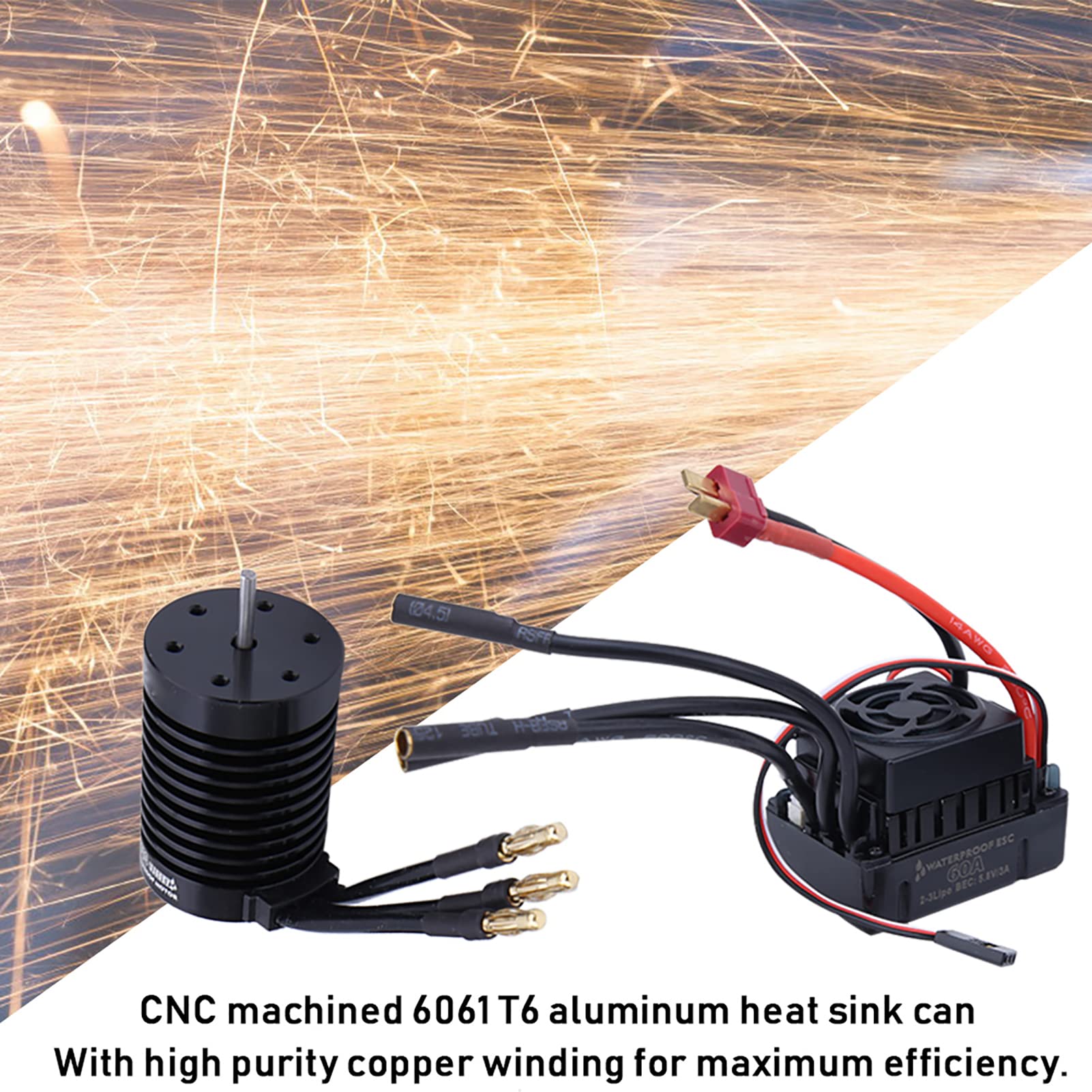 CHICIRIS Mocny Silnik F540 4370KV, Uniwersalny montaż, Wydajne Odprowadzanie Ciepła, Precyzyjna Konstrukcja z 60A ESC Combo, do Bezszczotkowego Modelu 1/10 RC (4370KV)
