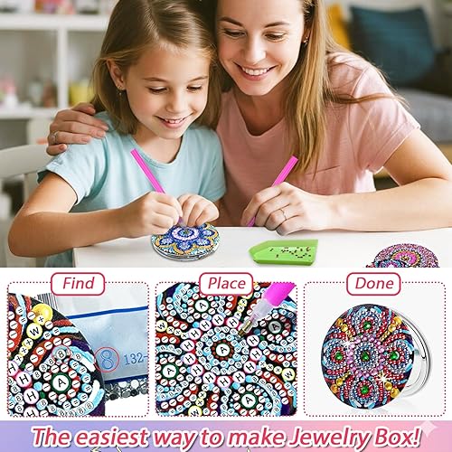 Miniatura 3 de CharySim Kit de 4 piezas de espejo de arte de diamante, pintura de puntos, kit de cristal con diseño plegable y portátil, manualidades para adultos,