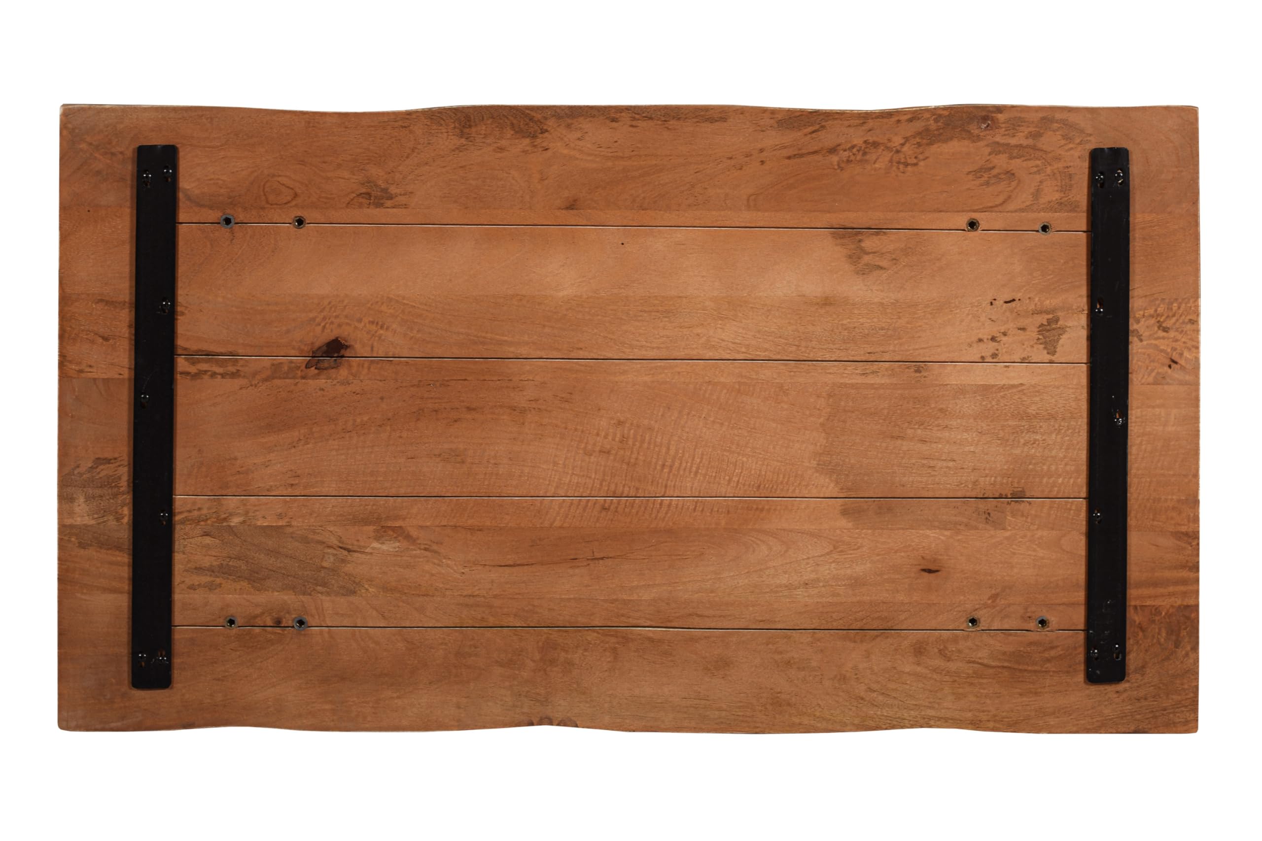 SAM Couchtisch Patrick 115x65 cm Mangoholz Honig lackiert U-Gestell schwarz | Mangoholz massiv, honigfarben, Sofatisch/Beistelltisch mit Ablage, echte Baumkante, Metallgestell