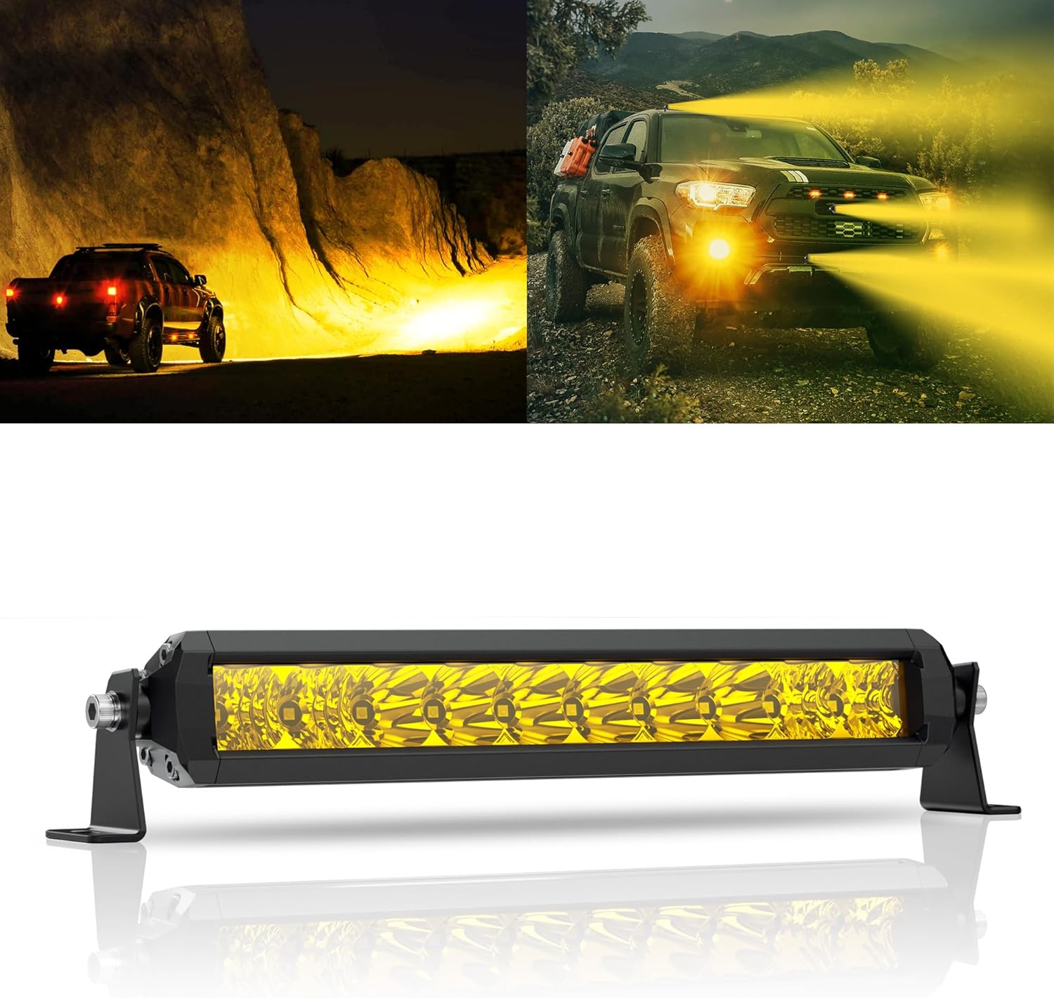 Amber LED Light Bar 12 Inch Single Row Super Bright Spot Flood Combo LED Work Light Driving Fog Lamp for Pickup 4x4 Off Road Truck ATV UTV SUV Boat 9-36V 50W IP68 IP69K Waterproof