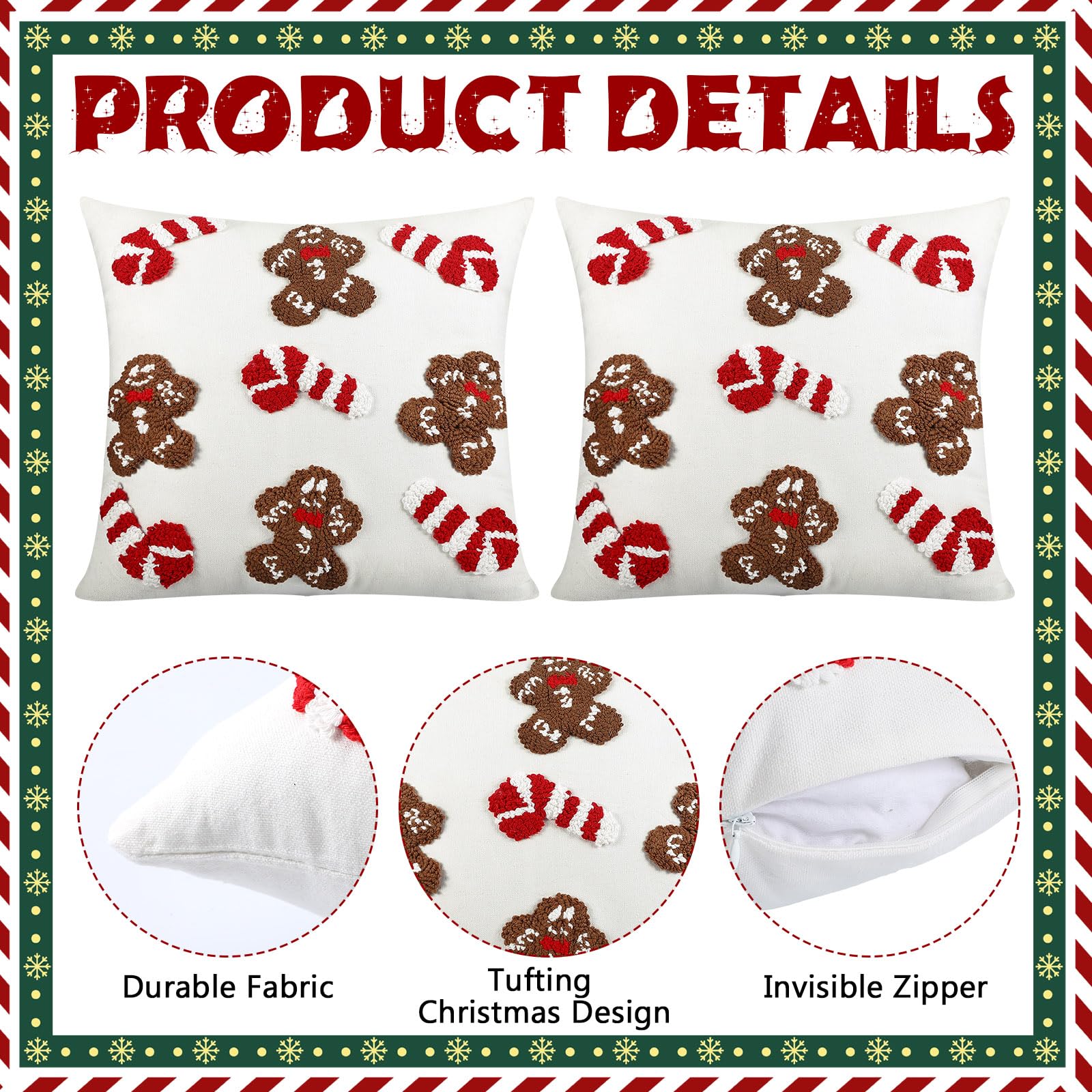 Mixweer 2 federe per cuscini trapuntate con cappello di Natale, 45 x 45 cm, motivo natalizio 3D, decorative, morbide, per divano, letto, camera (pan di zenzero)
