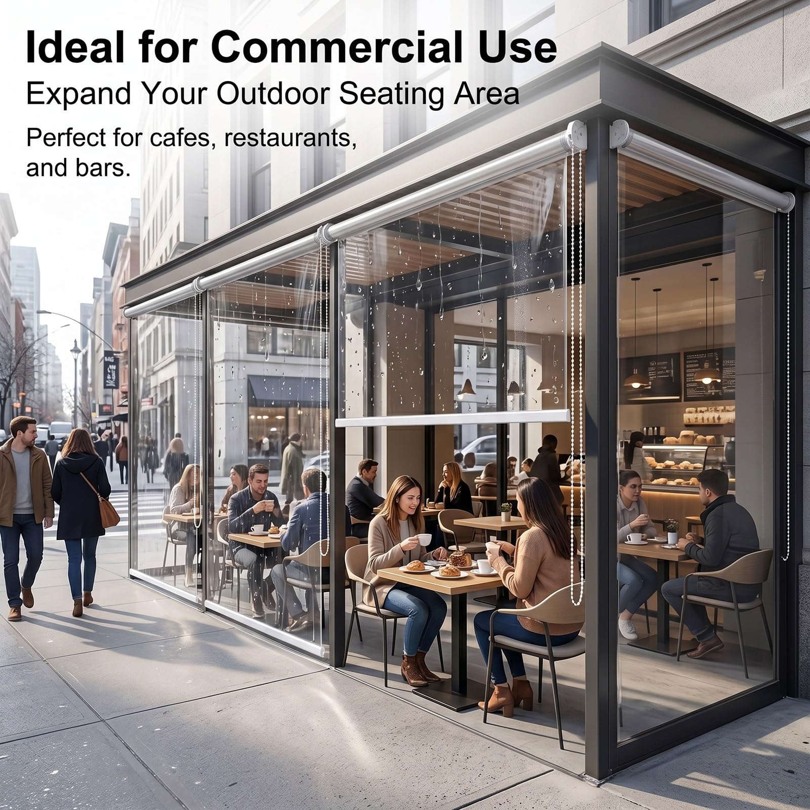 Stores enrouleurs Transparents et imperméables，Rideau Enrouleur Vinyle Transparent résistant，pour Chambres,Salle Bain,Bureaux，Personnalisable，Facile à Installer(W110*H200cm/W43.30*H78.74in)