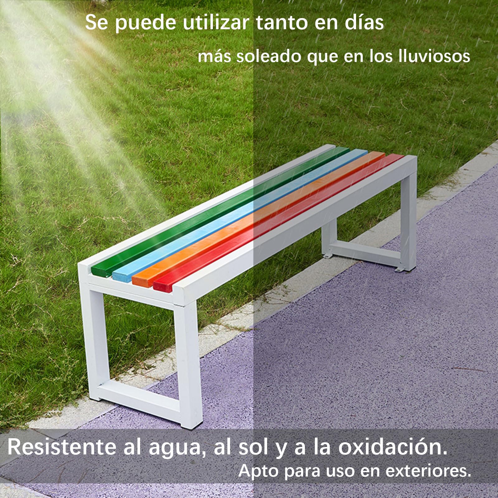 Banco Madera Exterior, Banco terraza, sin Respaldo, Resistente a la Intemperie, Apto para Jardín, Porche, Parque, Balcón, Exterior Marrón Oscuro + Blanco 150×40×45cm
