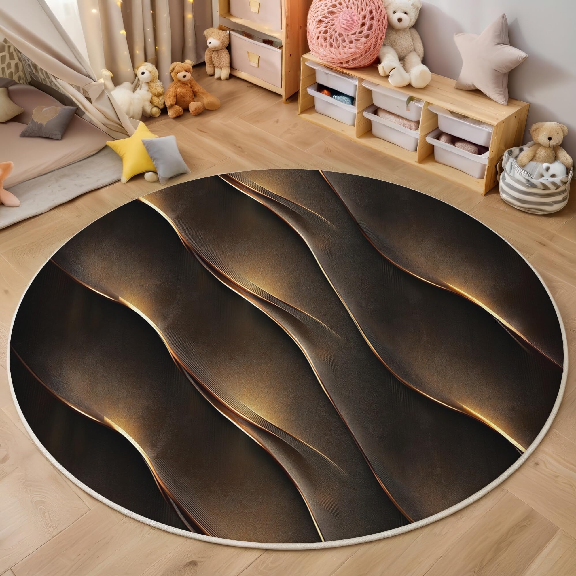 Alfombra redonda lavable ALTCIRNMD de 120cm con diseño de ondas de luz y base antideslizante