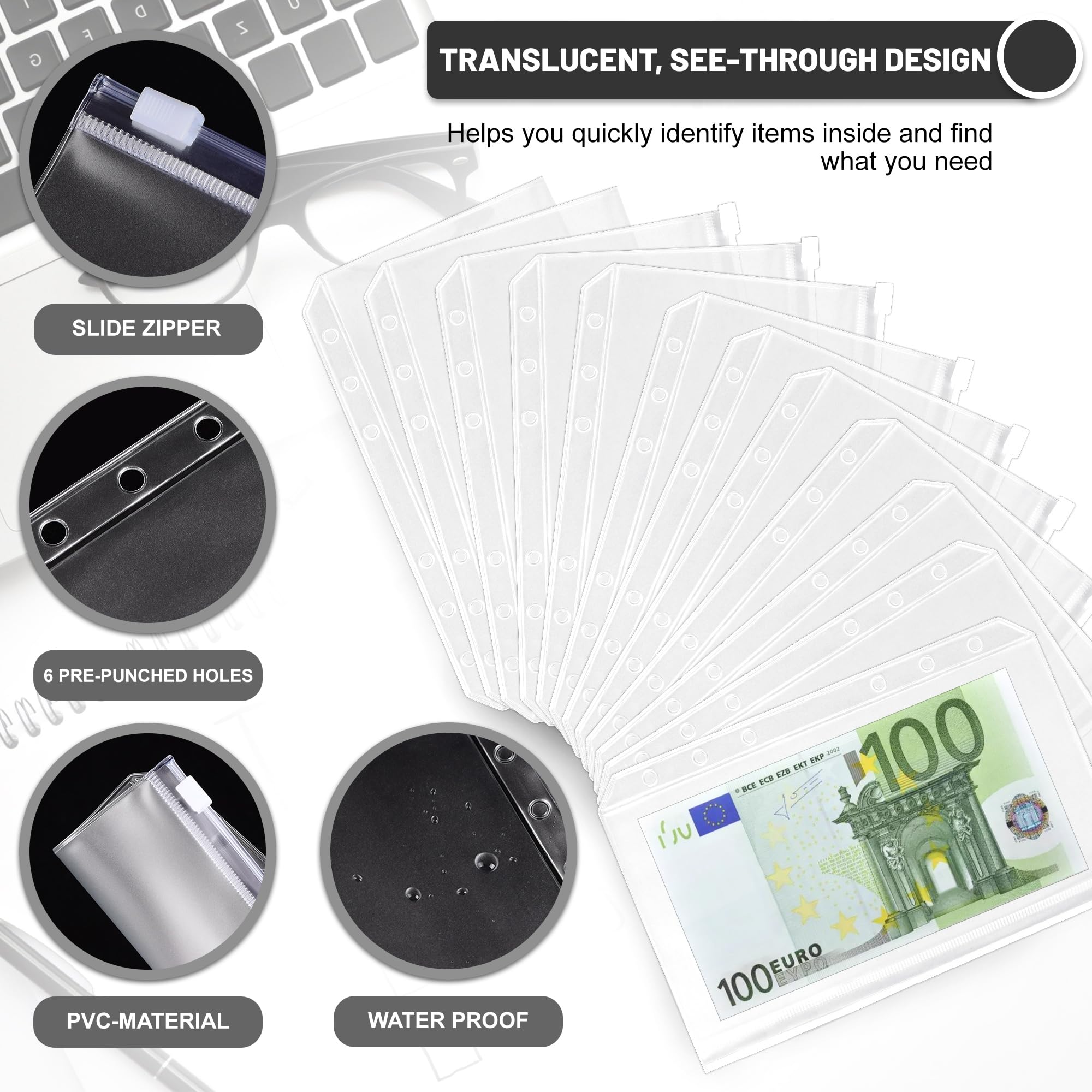 Planificateur Budget en Cuir A6 avec 10 Enveloppes et 24 Feuilles, Carnet Budget pour Maison, Bureau
