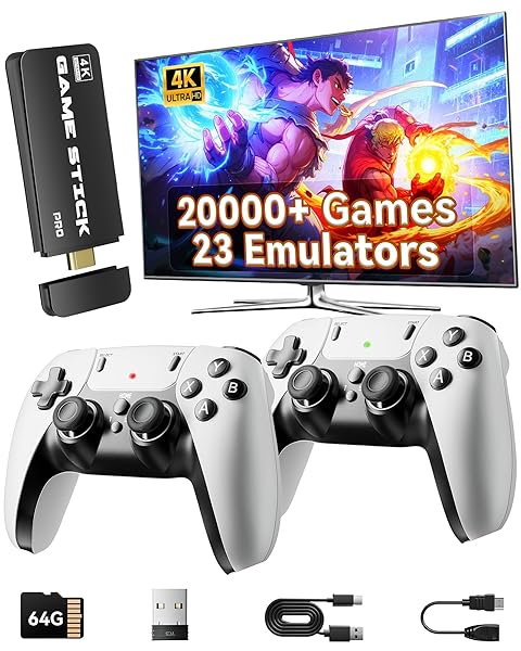 2026 Upgraded Retro Gaming Console Stick, Classic Video Games Stick with 4K HDMI, Built-in 23 Emulators, 20000+ Games - Plug & Play TV Video Gaming Stick with Upgrade Dual 2.4G Wireless Controllers