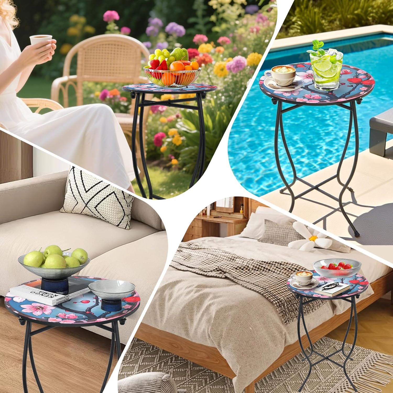 Small Outdoor Table, 21 Inch Heigh Weather Resistant Metal Round Outdoor Indoor End Table Side Table for Patio Yard Porch Balcony Garden Bedside, Easy Assemble