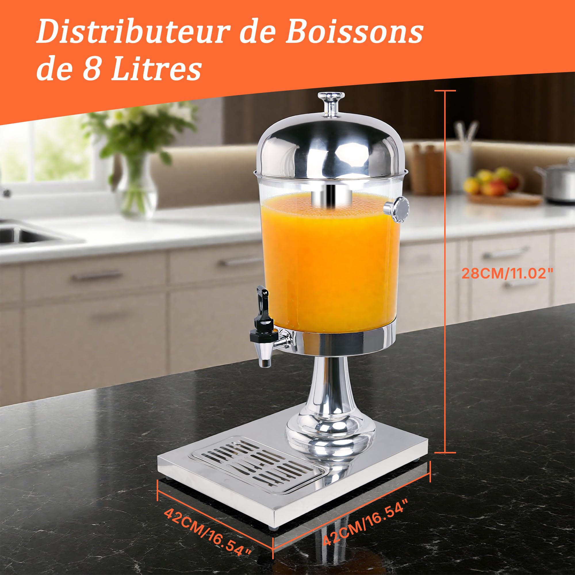 Hakka Distributeur de Jus 8 L, Distributeur de Boissons Professionnel avec Robinet, pour Cocktails, Lait, Eau et Boissons Froides