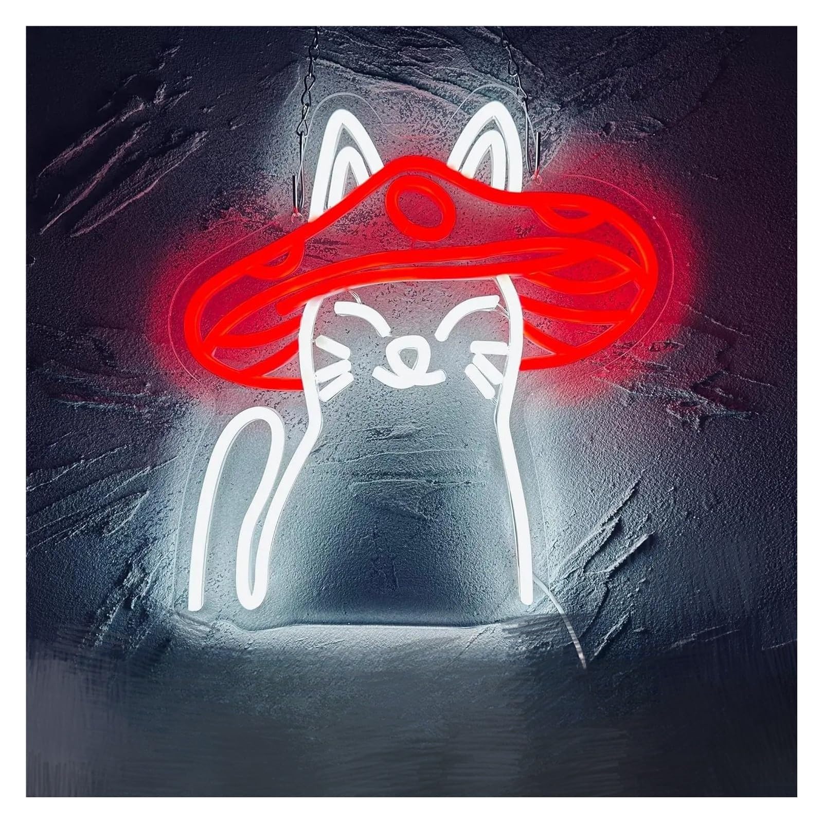 LED néon signe Panneau Néon Led En Forme De Champignon Et De Chat, Alimenté Par USB, Lumière À Intensité Variable, Pour Salle De Jeux, Bar, Décor Mural De Fête 31cm×34cm