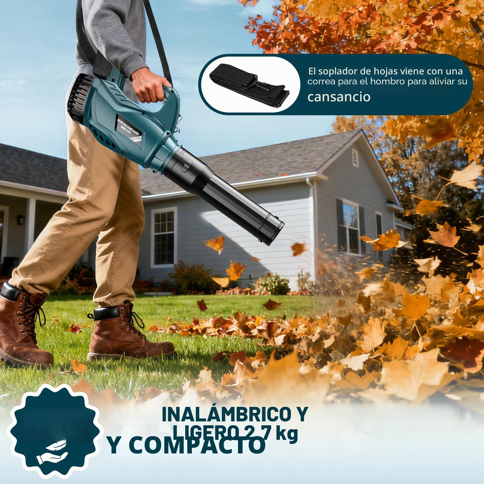Soplador de Batería, Soplador de Hojas inalámbrico para Bosch 21 V, Motor Sin Escobillas, Velocidad Máxima 300 km/h, 3 Secciones de boquillas, 6 Velocidades Variables (Sin Batería)