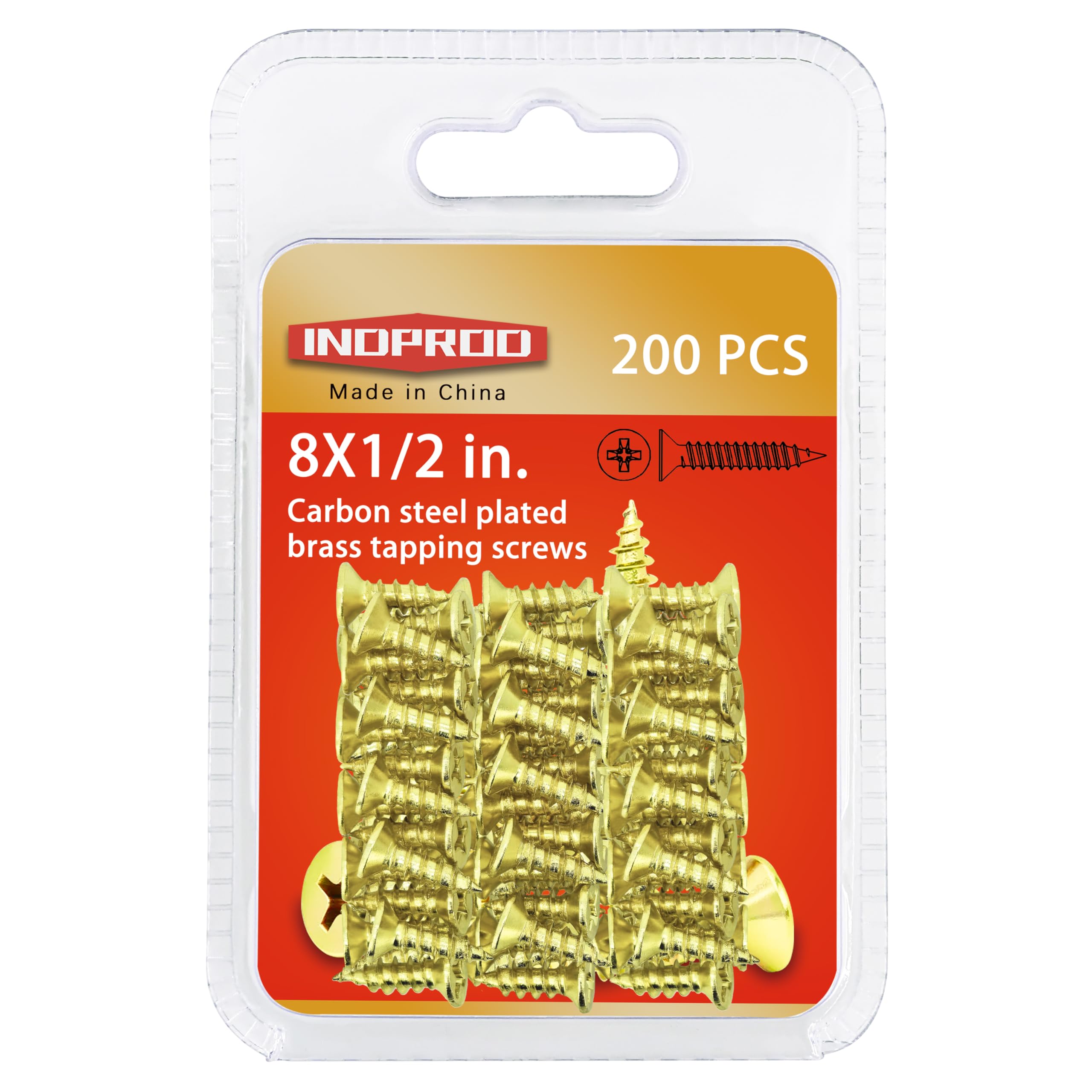 #8 x 1/2" Wood Screw, Phillips Flat Head Self Tapping Screws, Brass Plated Carbon Steel, Brass Plated Screws for Wood, Wood Screws #8 X 1/2 Inch, 200Pcs
