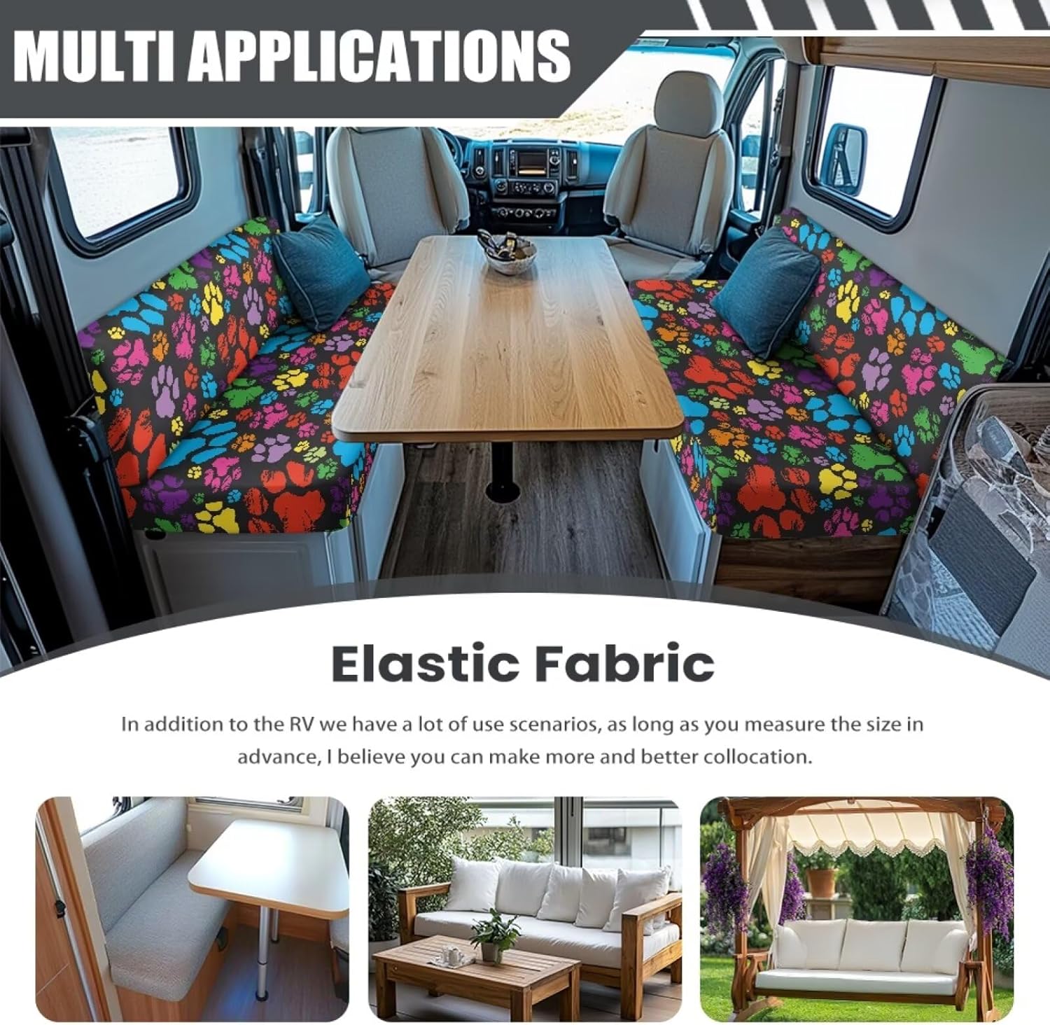 Dog Paw 2 Pcs RV Dinette Cushion Covers Breathable RV Couch Cover Elastic Loveseat Sofa Chair Cover Furniture Protector for RV Camper Car Bench