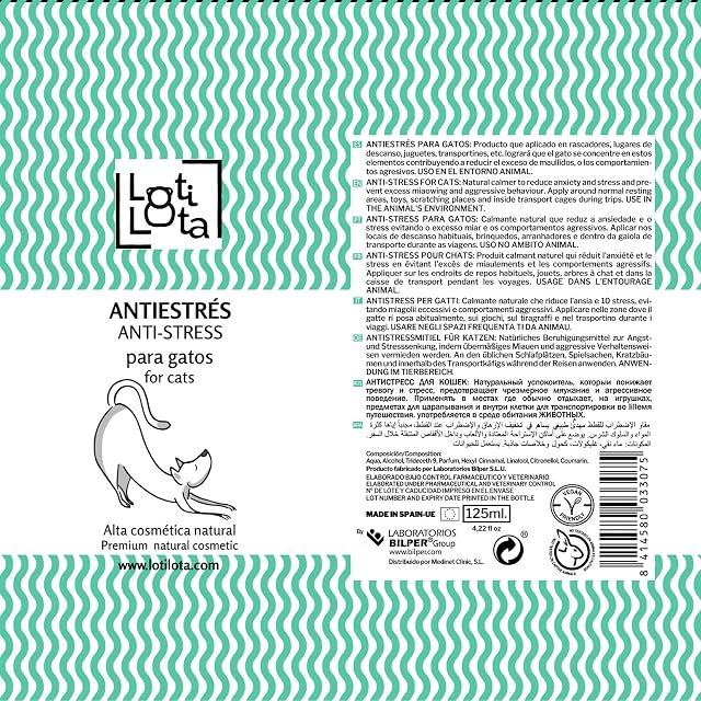 Foto 4 de 7 de LOTI LOTA Antiestrés Gatos -125ml - Disminuye Estrés-Ansiedad - Todas Las Etapas de la Vida