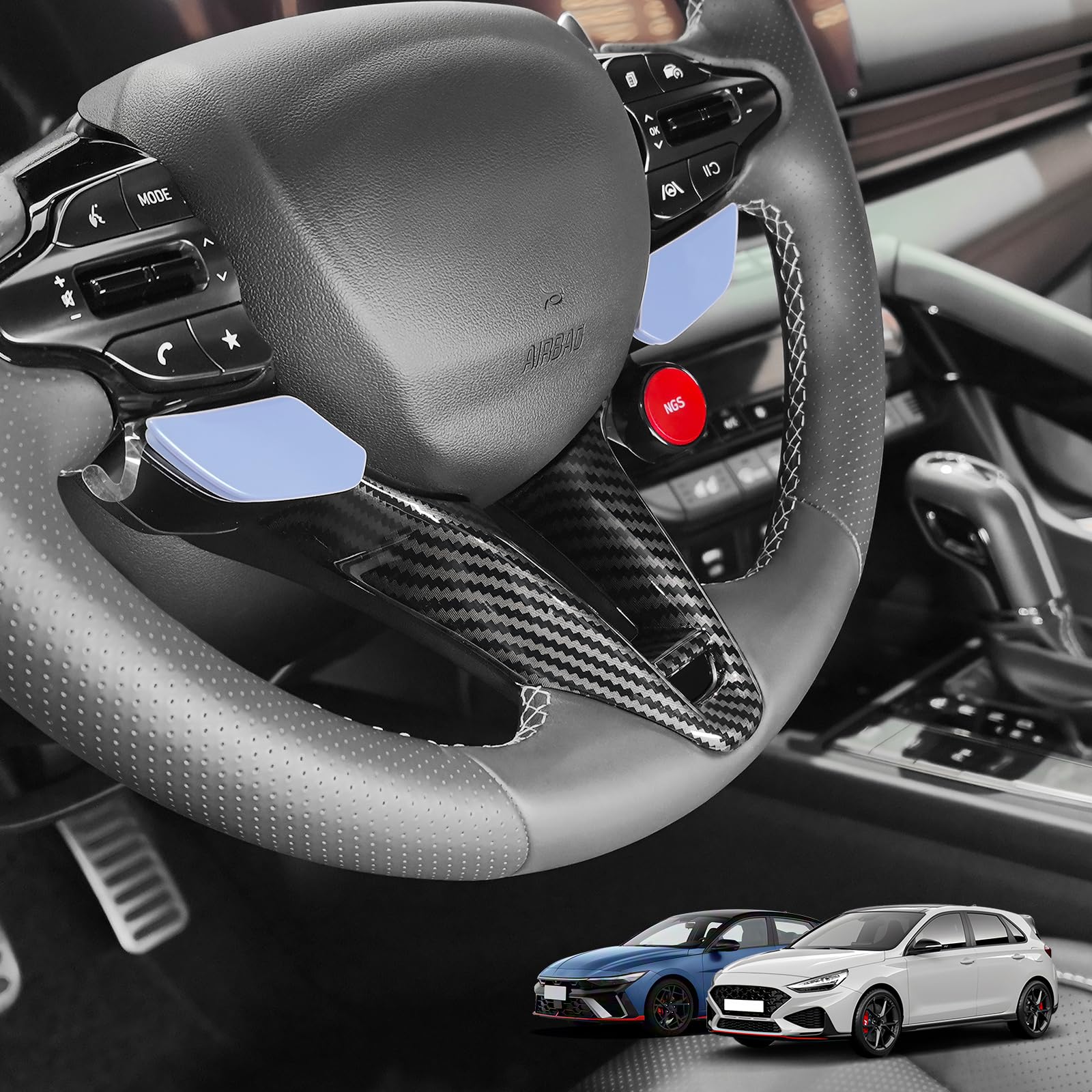 Car Steering Wheel Lower Trim Cover Inner Steering Wheel Frame Cover Compatible with Hyundai Elantra CN7 N Kona N i20 N Accessories(Carbon Fiber Style)