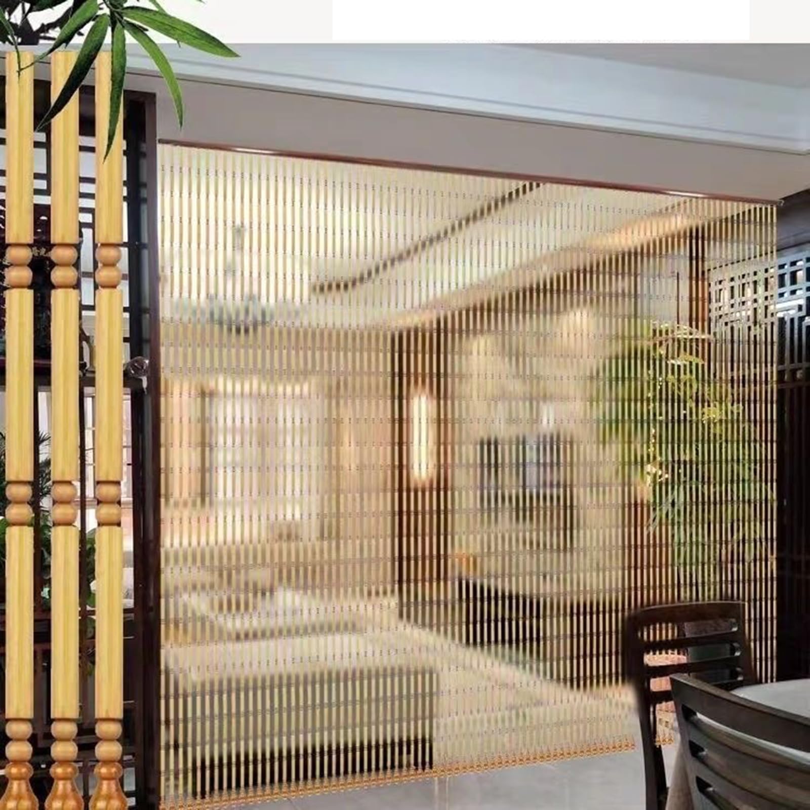 Bambus-Türvorhang 140x250cm, hängender Raumteiler für Balkon- und Türtüren, dekorative Bambus-Vorhänge mit Zubehör (93 Stränge)